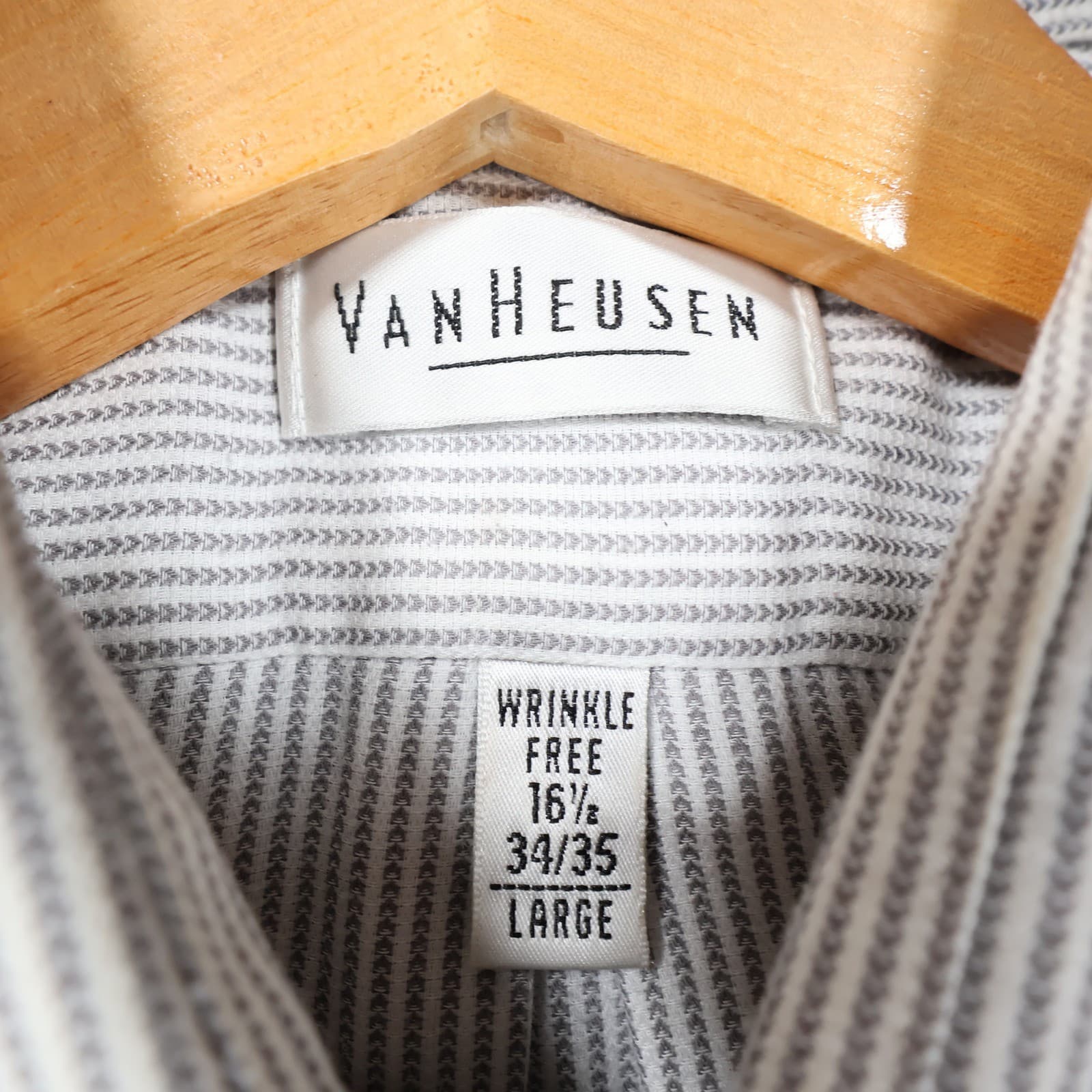 Van Heusen Button Down Mens Large Grey Excellent Wrinkle Free Striped - Thumbnail 7