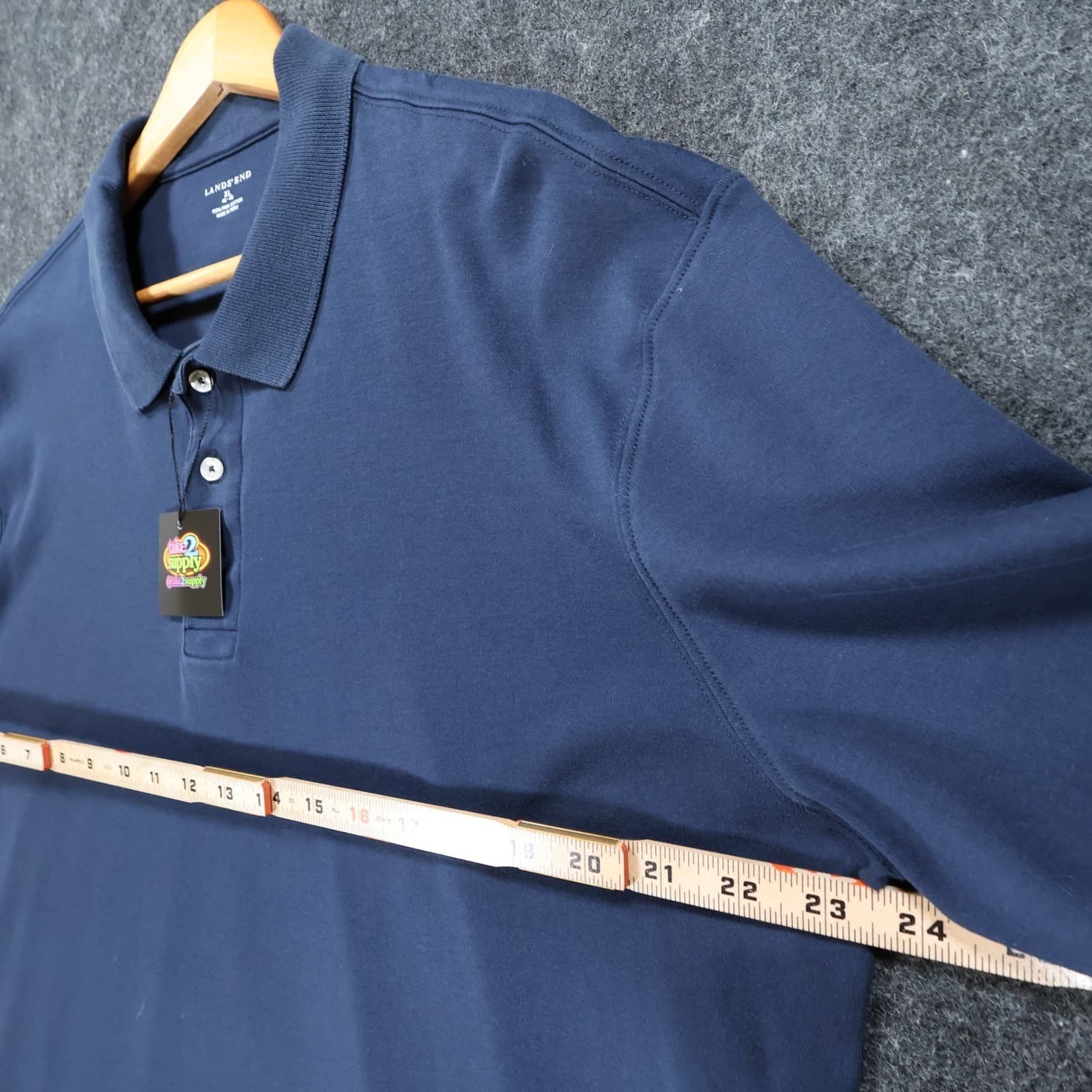 Lands End Polo Mens XL Blue Excellent Pima Cotton Short Sleeve - Thumbnail 3