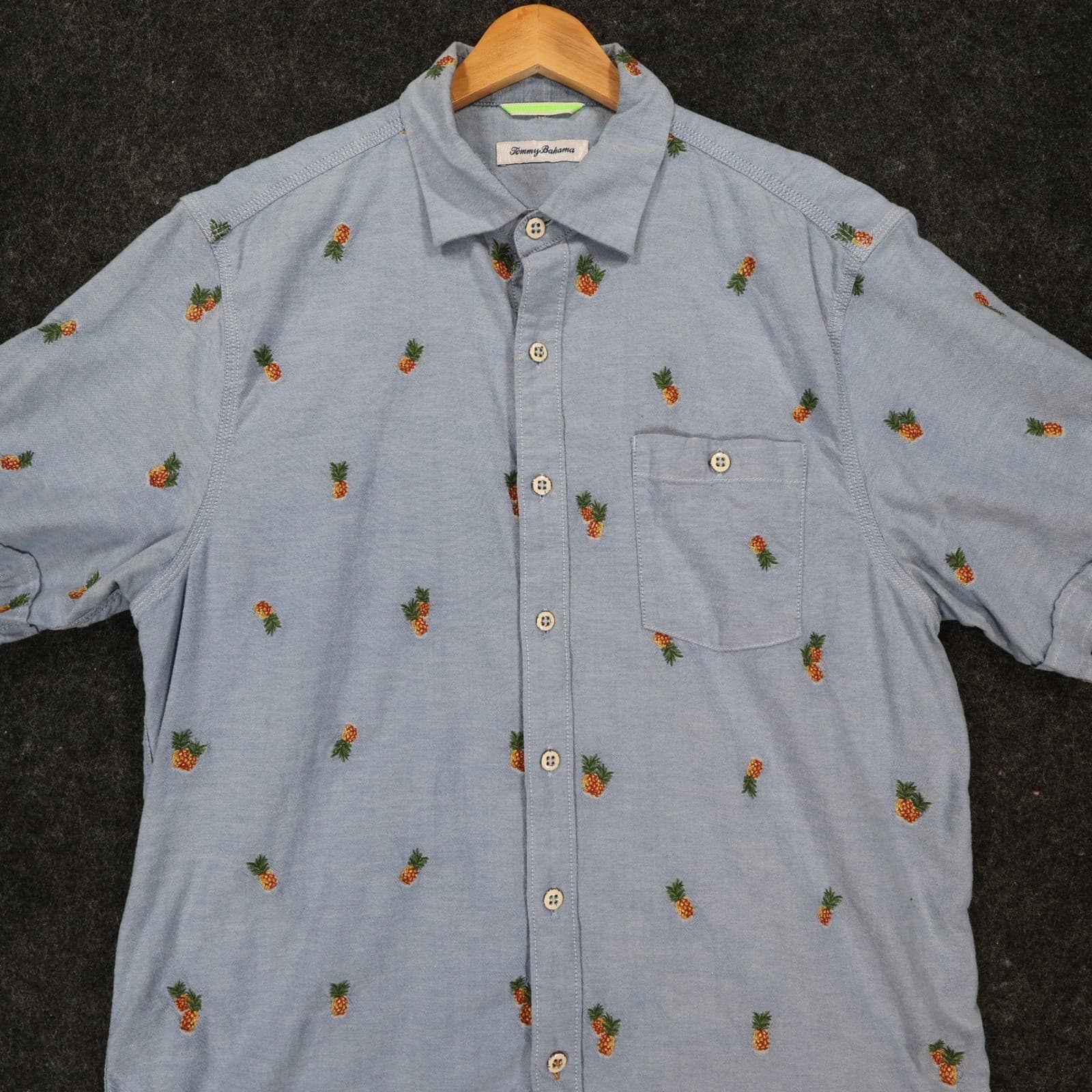 Tommy Bahama Shirt Mens Medium Blue Excellent Pineapple Embroidered Cotton Blend - Thumbnail 9