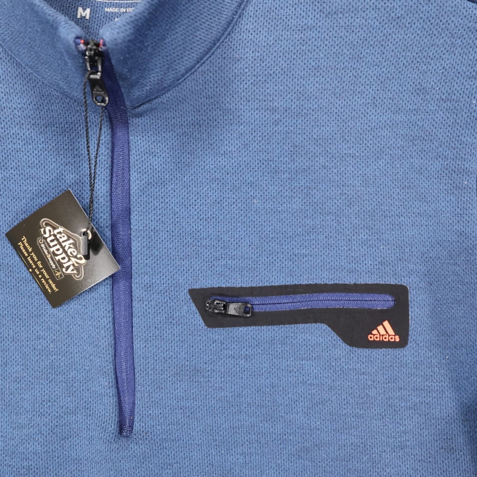 Adidas Quarter Zip Pullover Mens Medium Blue Excellent Textured Chest Pocket - Thumbnail 10