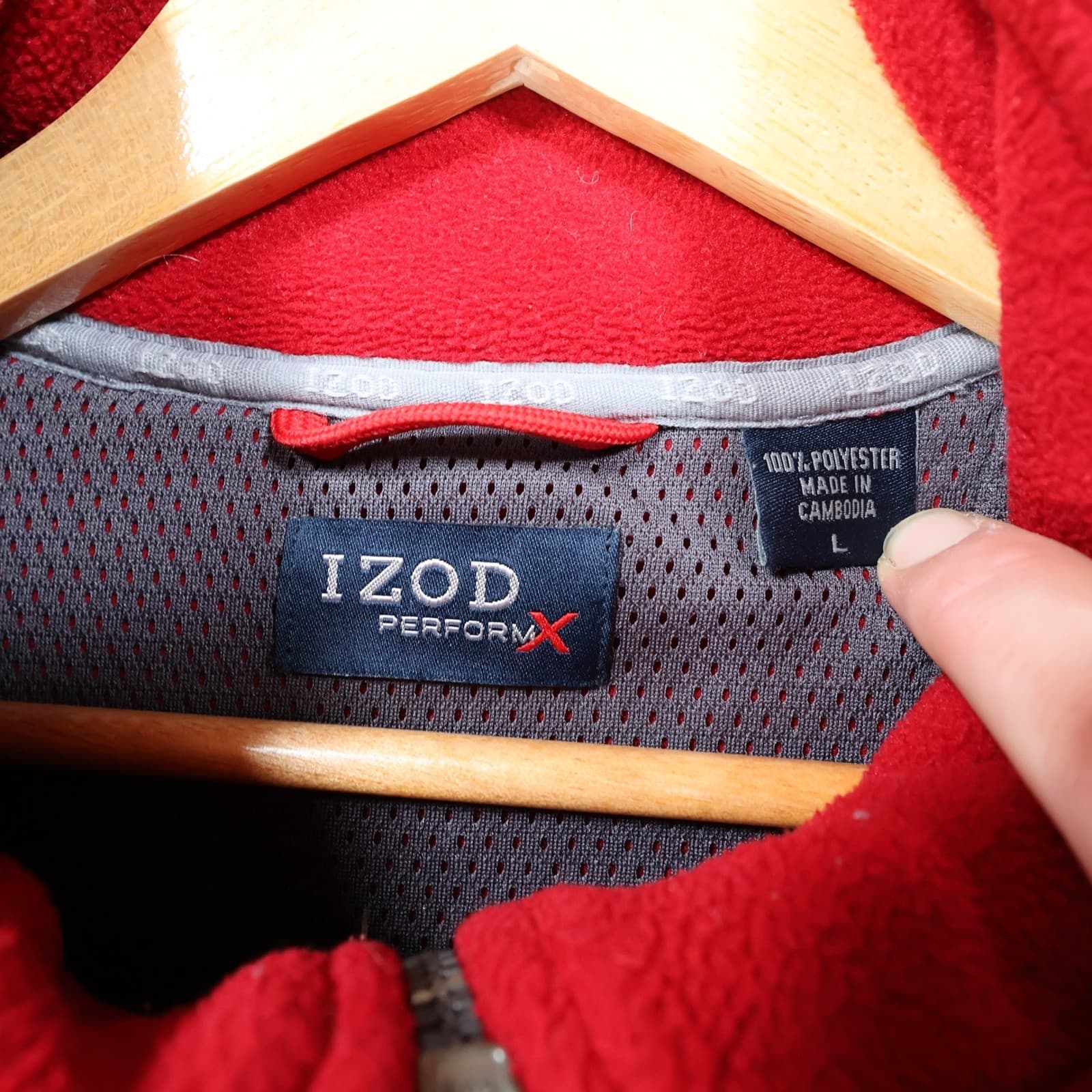 IZOD Fleece Pullover Mens Large Red Excellent Colorblock Quarter Zip - Thumbnail 7