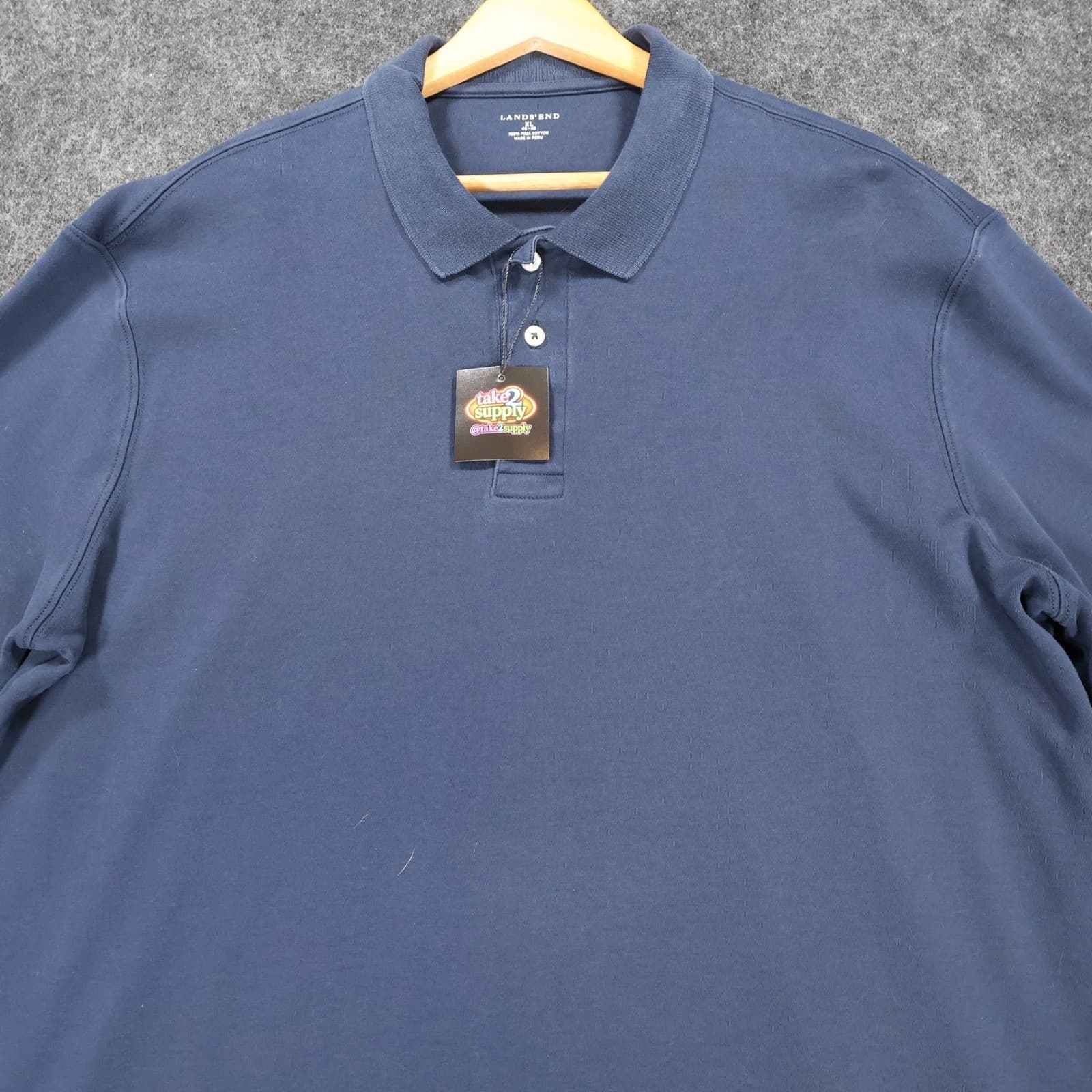 Lands End Polo Mens XL Blue Excellent Pima Cotton Short Sleeve - Thumbnail 9