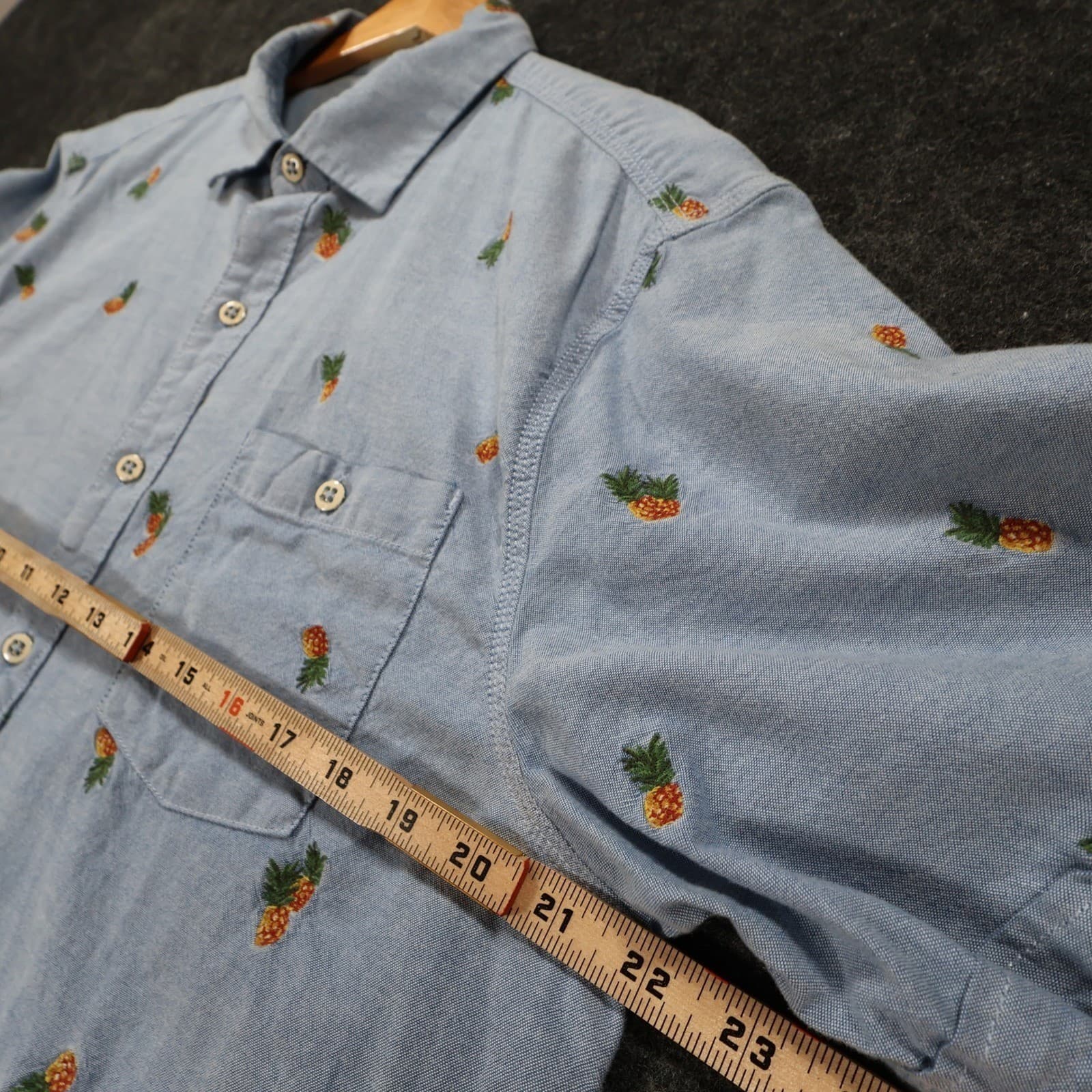Tommy Bahama Shirt Mens Medium Blue Excellent Pineapple Embroidered Cotton Blend - Thumbnail 3
