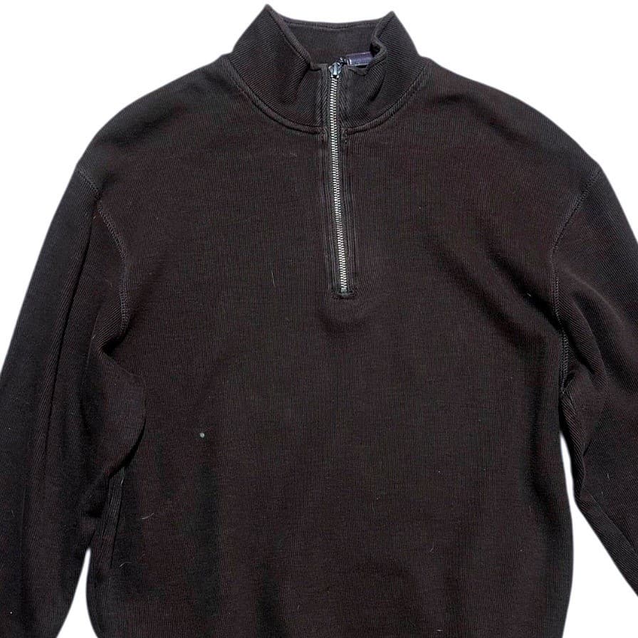 Roundtree & Yorke Quarter Zip Pullover Mens Medium Black Cotton Ribbed Knit - Thumbnail 3