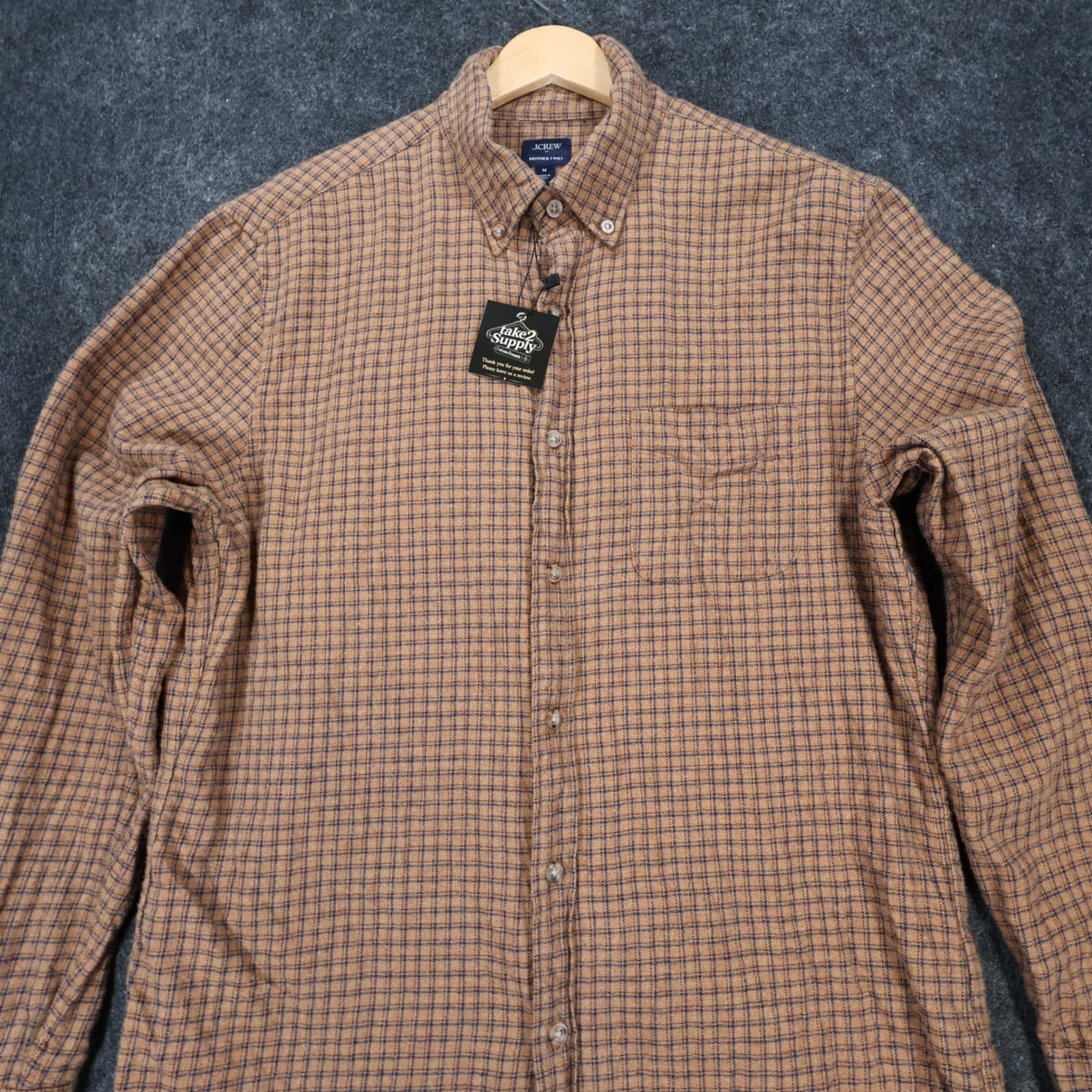 J.Crew Button Down Mens M Brown Excellent Plaid Brushed Twill - Thumbnail 9