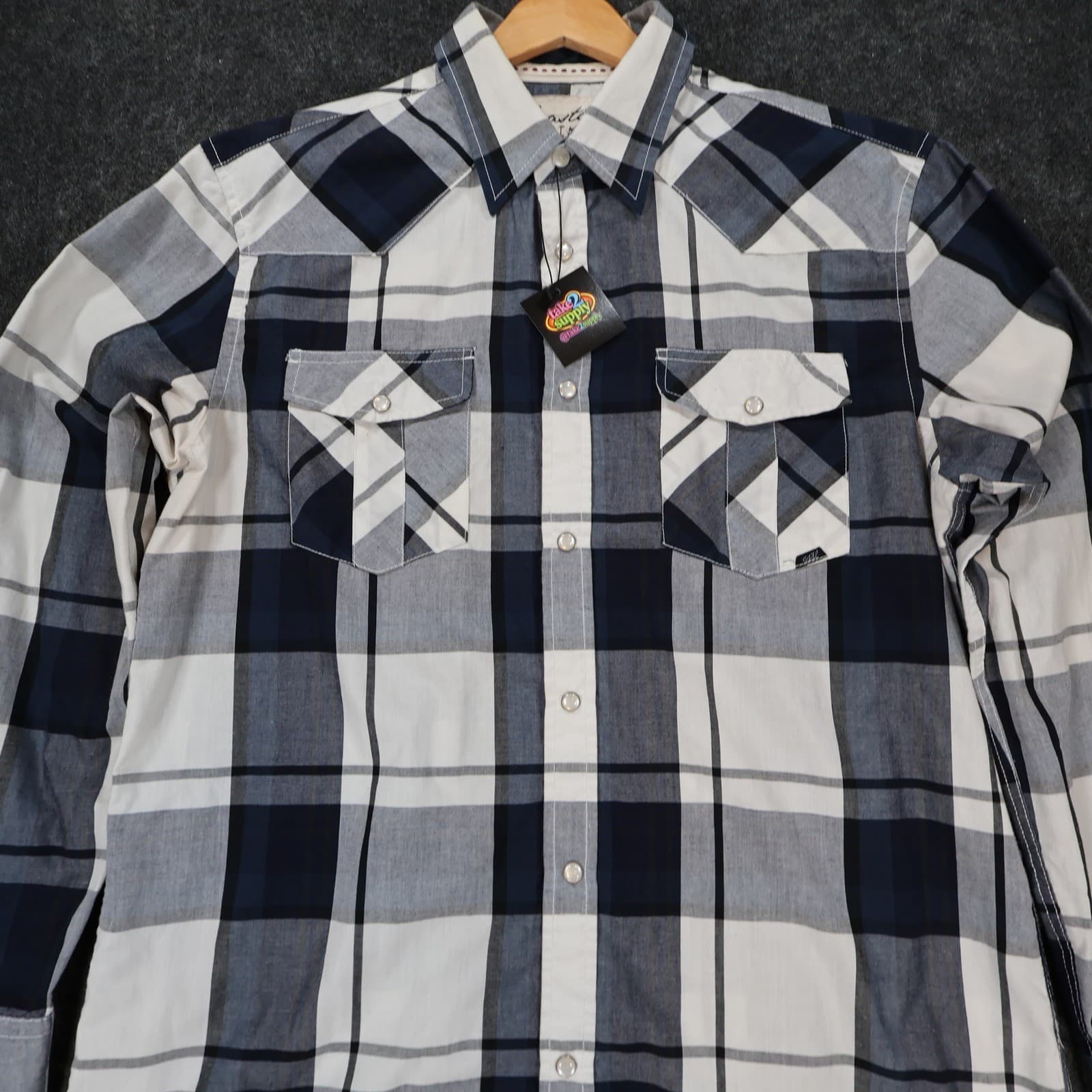 Coastal Western Shirt Mens Large Blue Plaid Excellent Snap Front - Thumbnail 9