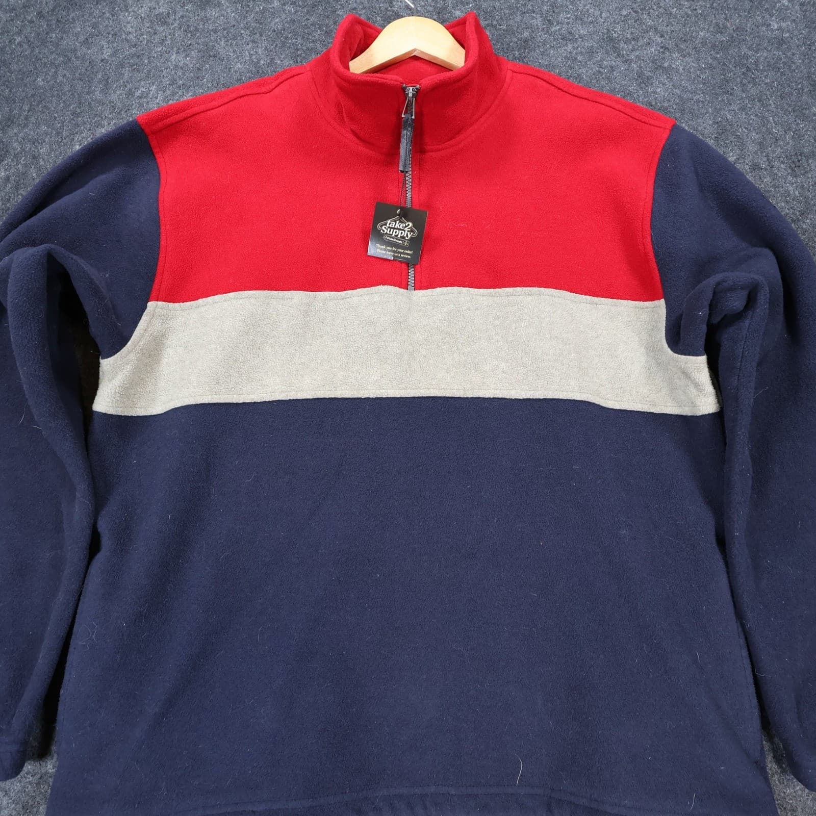 IZOD Fleece Pullover Mens Large Red Excellent Colorblock Quarter Zip - Thumbnail 9