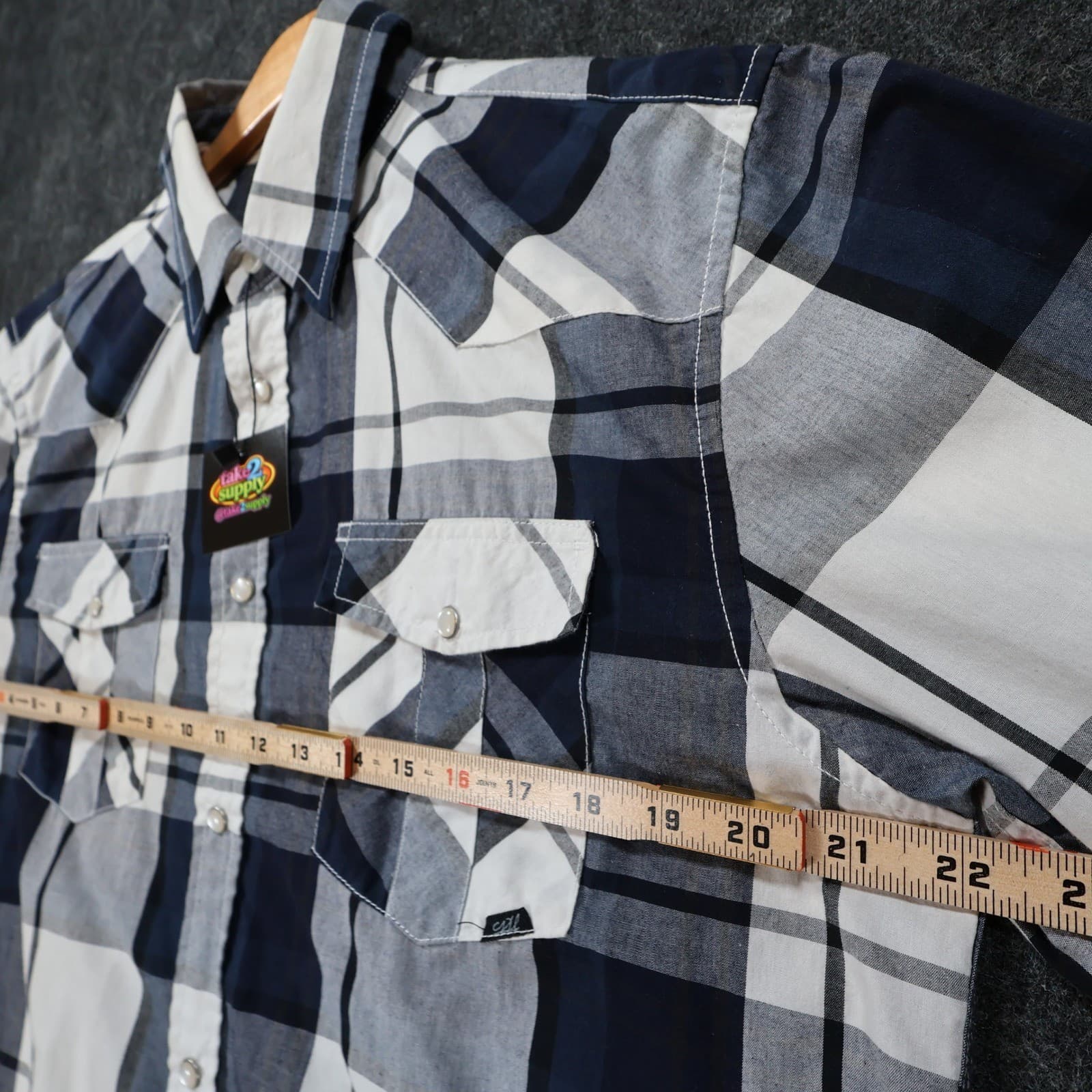 Coastal Western Shirt Mens Large Blue Plaid Excellent Snap Front - Thumbnail 3