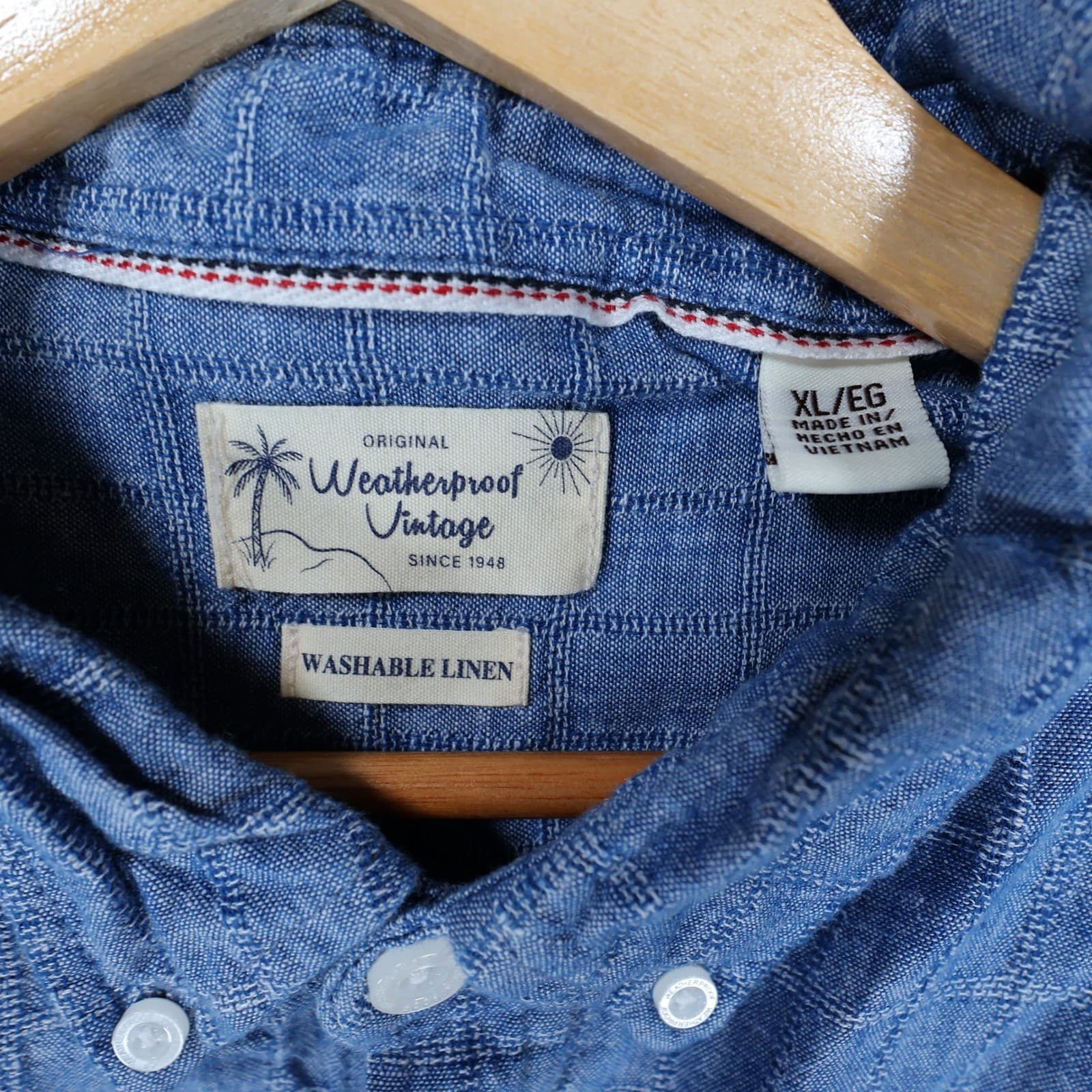 Weatherproof Vintage Shirt Mens XL Blue Excellent Washable Linen Short Sleeve - Thumbnail 7