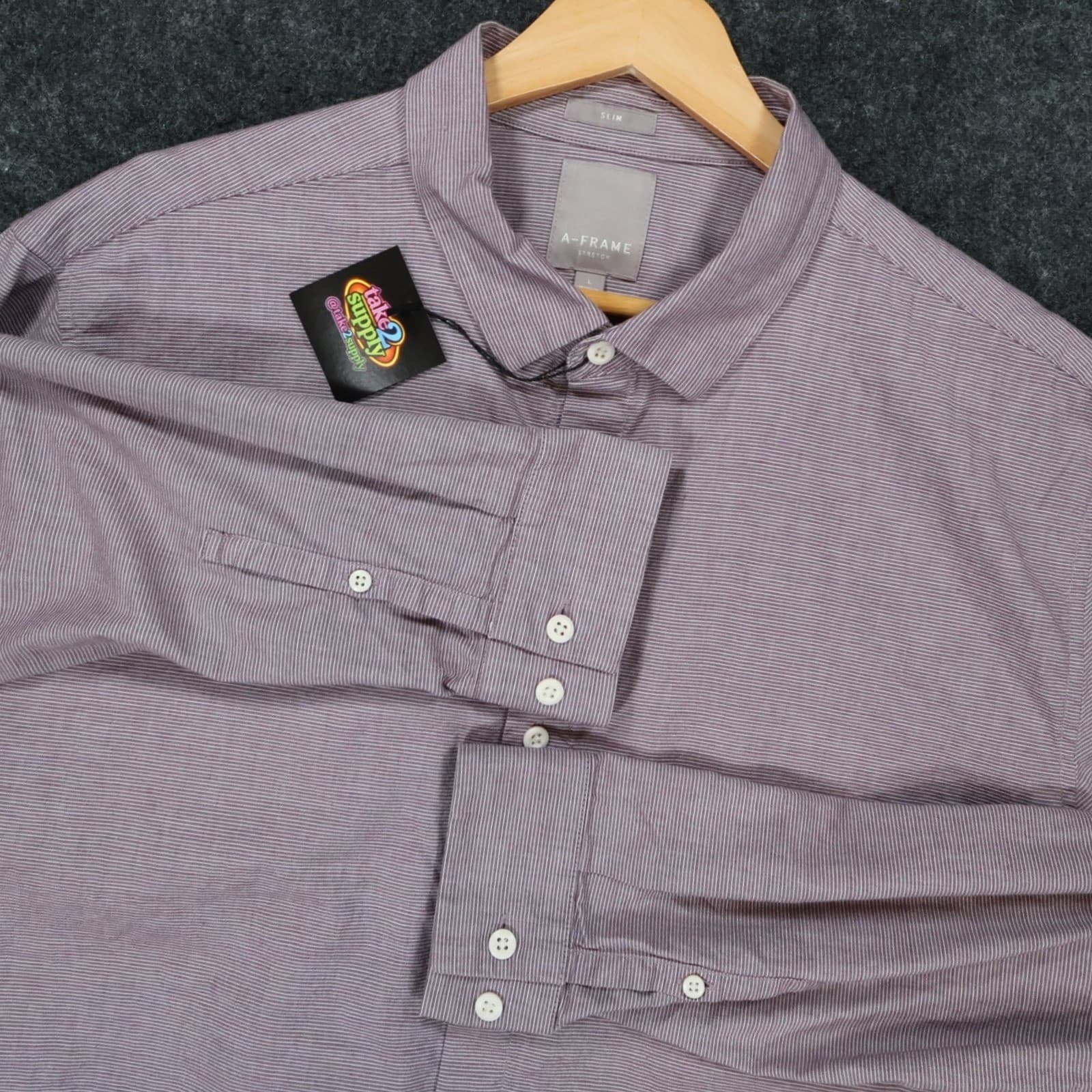 A-FRAME Button Up Mens L Purple Excellent Slim Fit Stretch Micro Stripe - Thumbnail 8