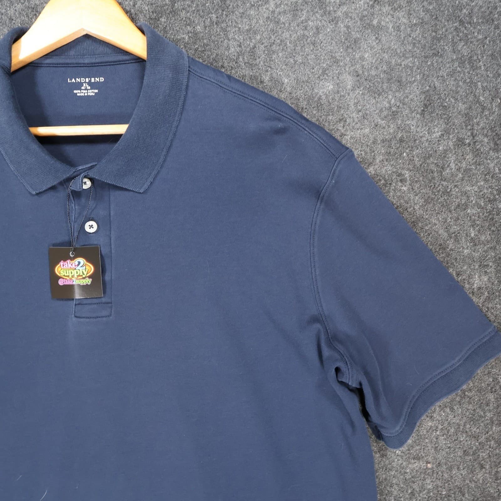 Lands End Polo Mens XL Blue Excellent Pima Cotton Short Sleeve - Thumbnail 8