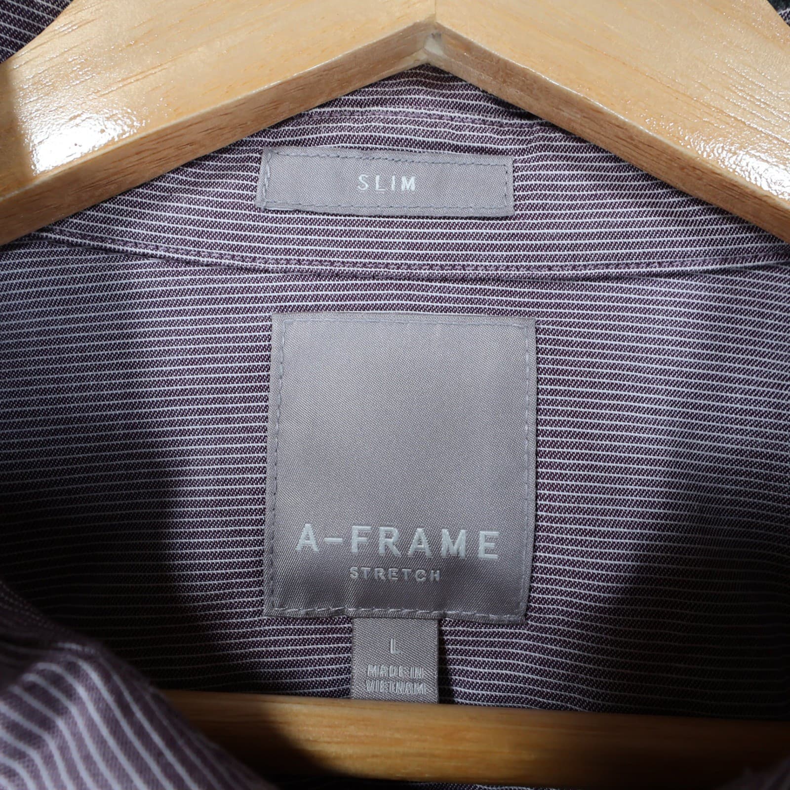 A-FRAME Button Up Mens L Purple Excellent Slim Fit Stretch Micro Stripe - Thumbnail 7