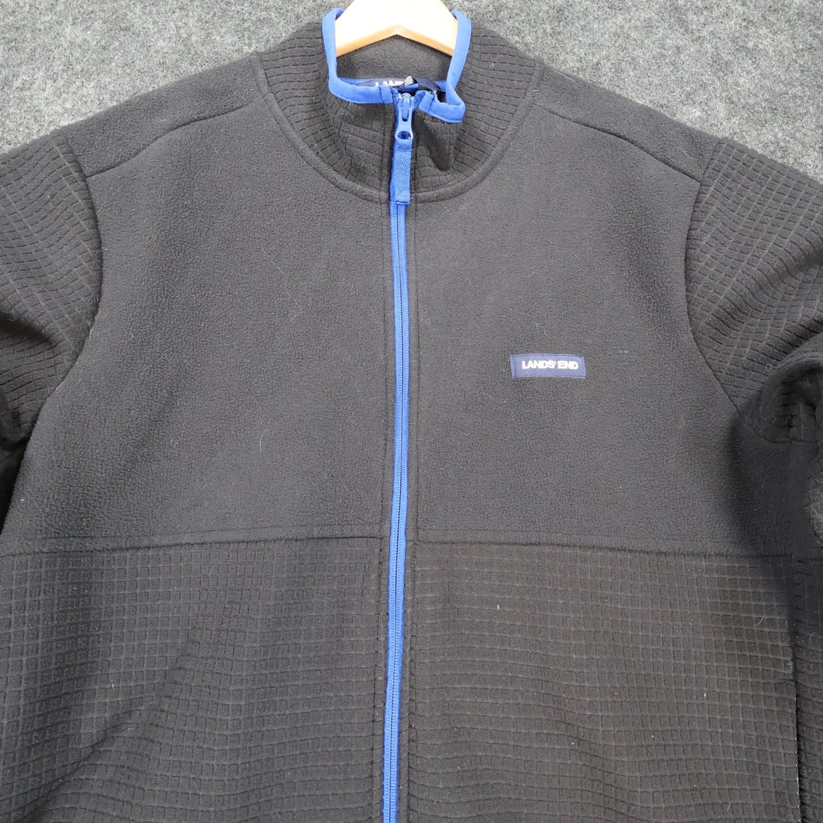 Lands' End Fleece Jacket Mens Large Black Excellent Grid Texture Full Zip - Thumbnail 10