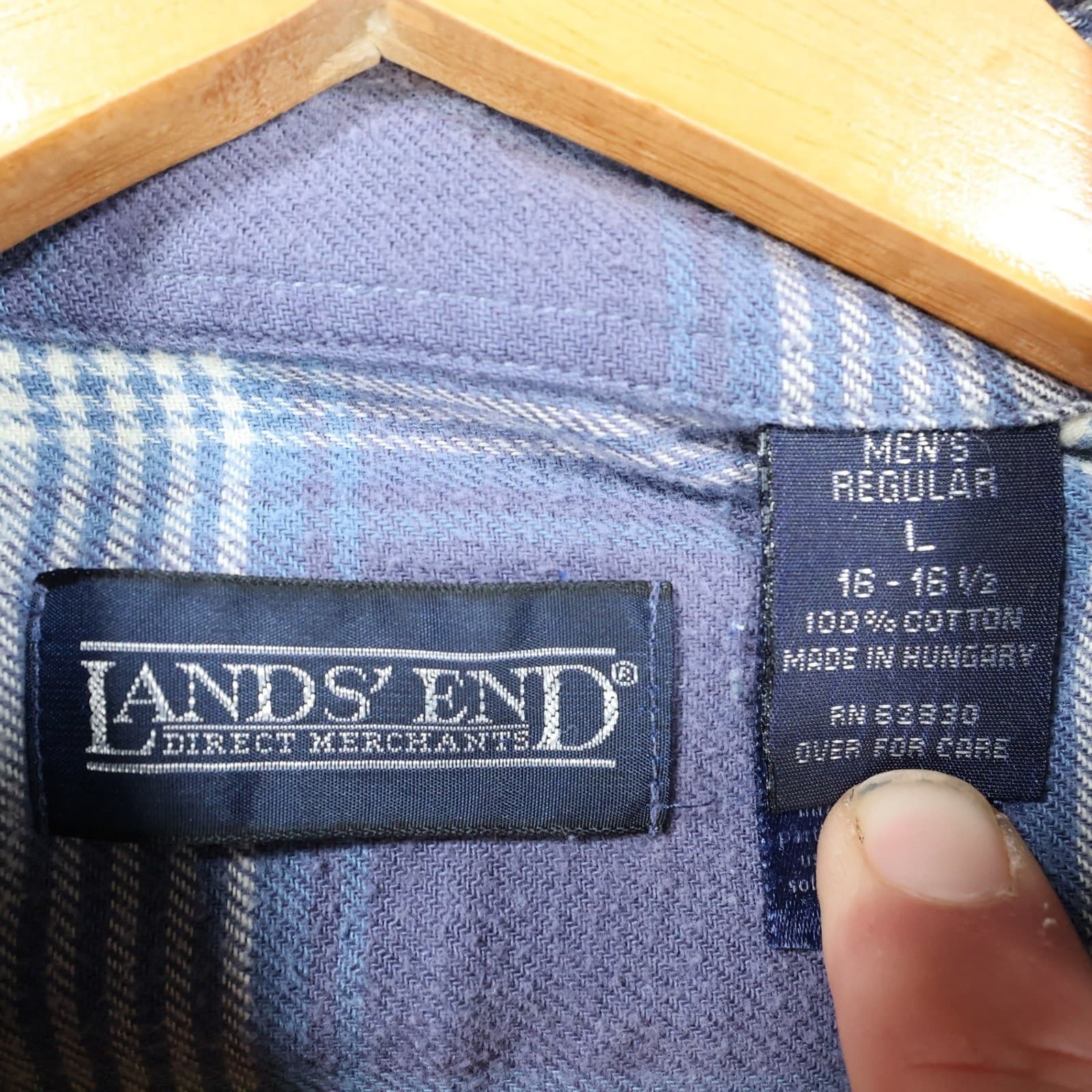 Lands End Flannel Shirt Mens L Blue Excellent Plaid Button Down - Thumbnail 7