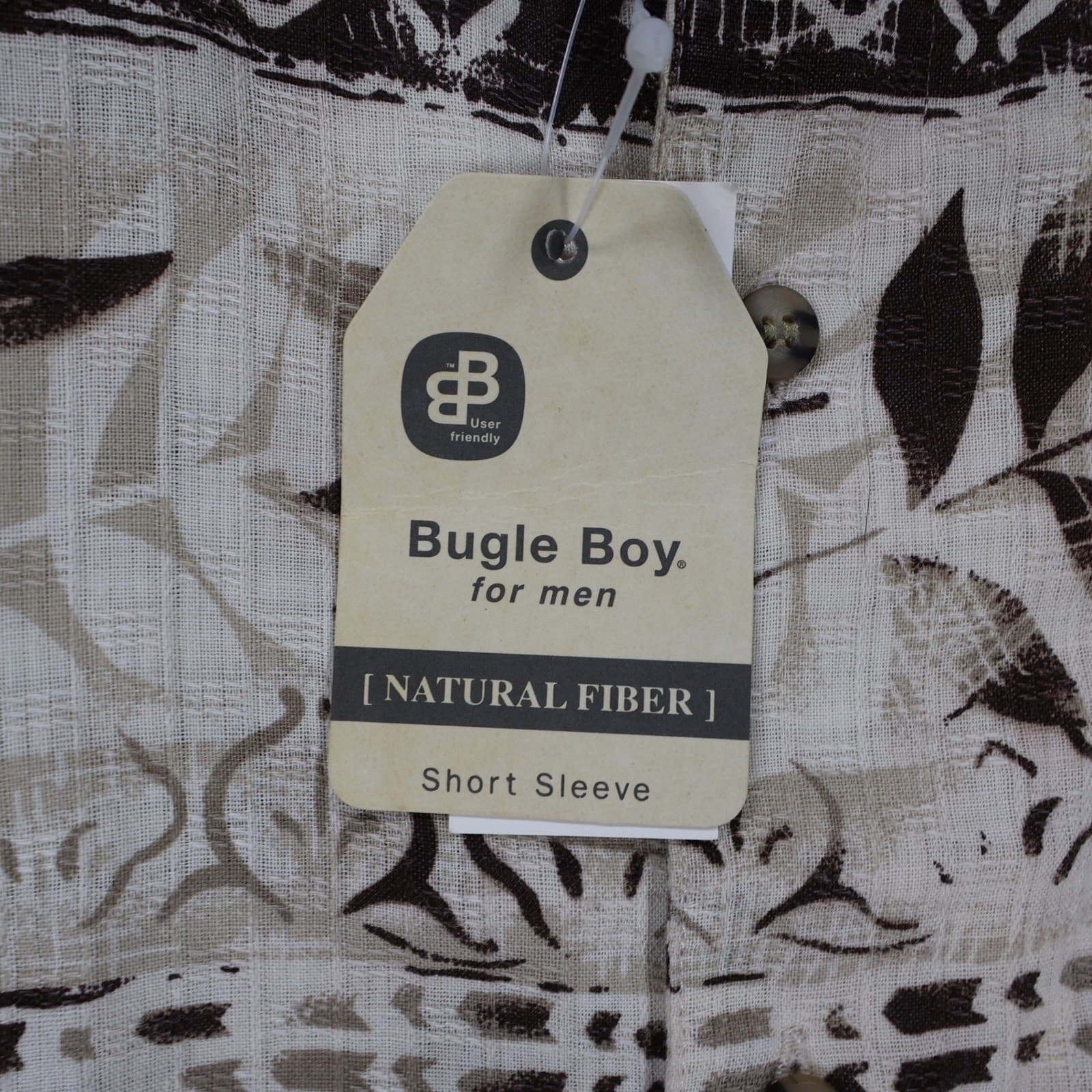 Bugle Boy Button Up Mens XL Beige New Fish Print Short Sleeve Excellent - Thumbnail 7