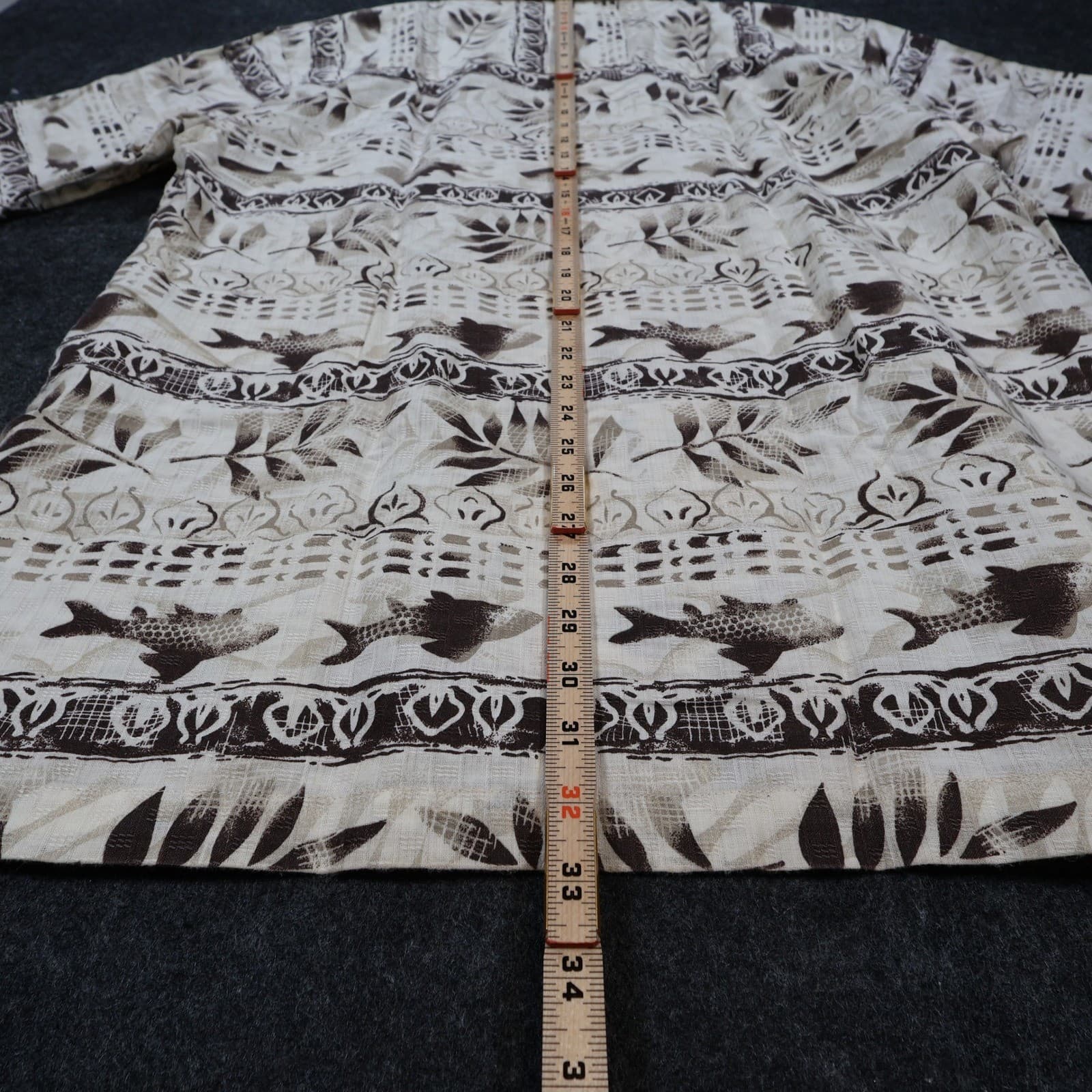 Bugle Boy Button Up Mens XL Beige New Fish Print Short Sleeve Excellent - Thumbnail 5