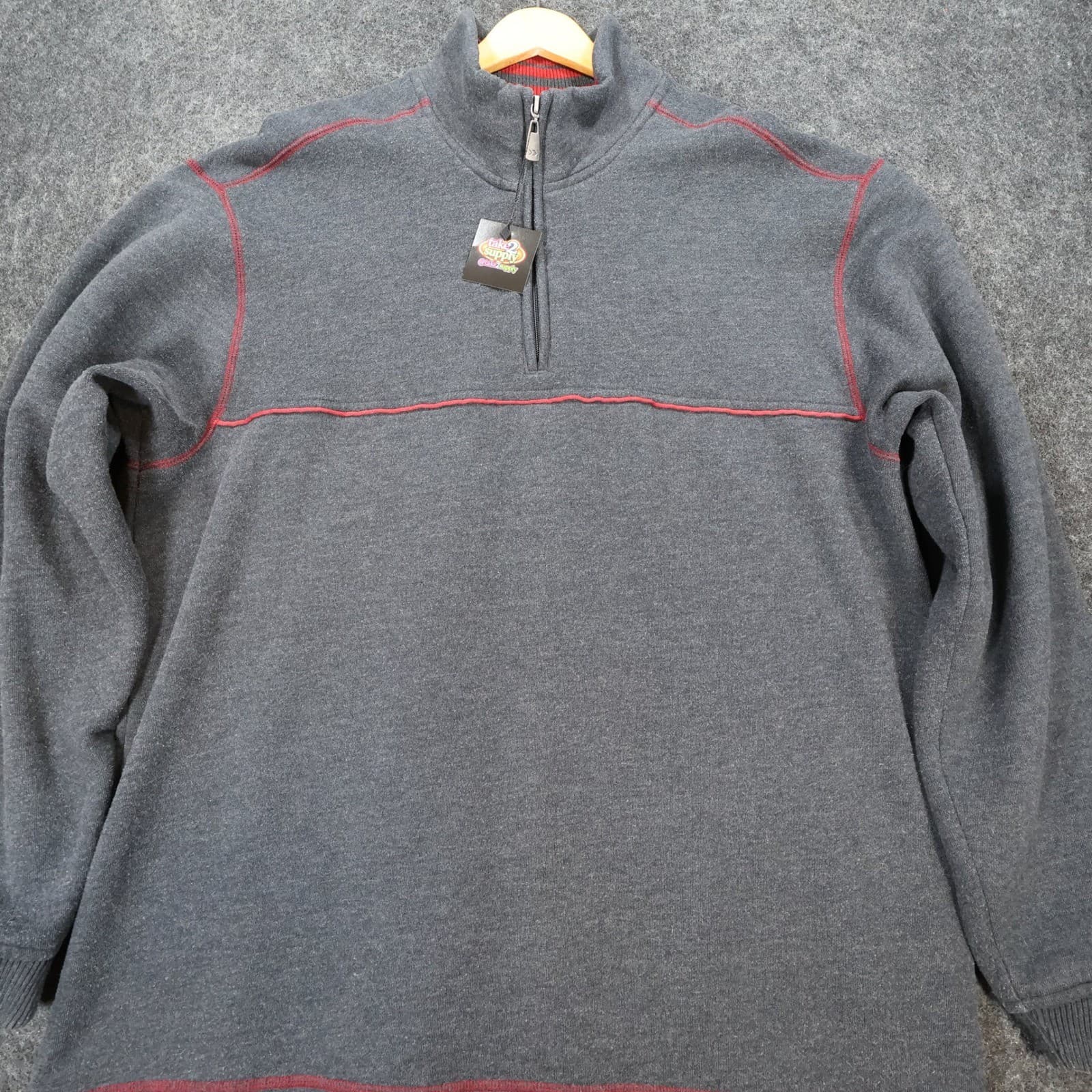 Arrow Quarter Zip Pullover Mens XL Gray Excellent Contrast Stitching Sweatshirt - Thumbnail 9