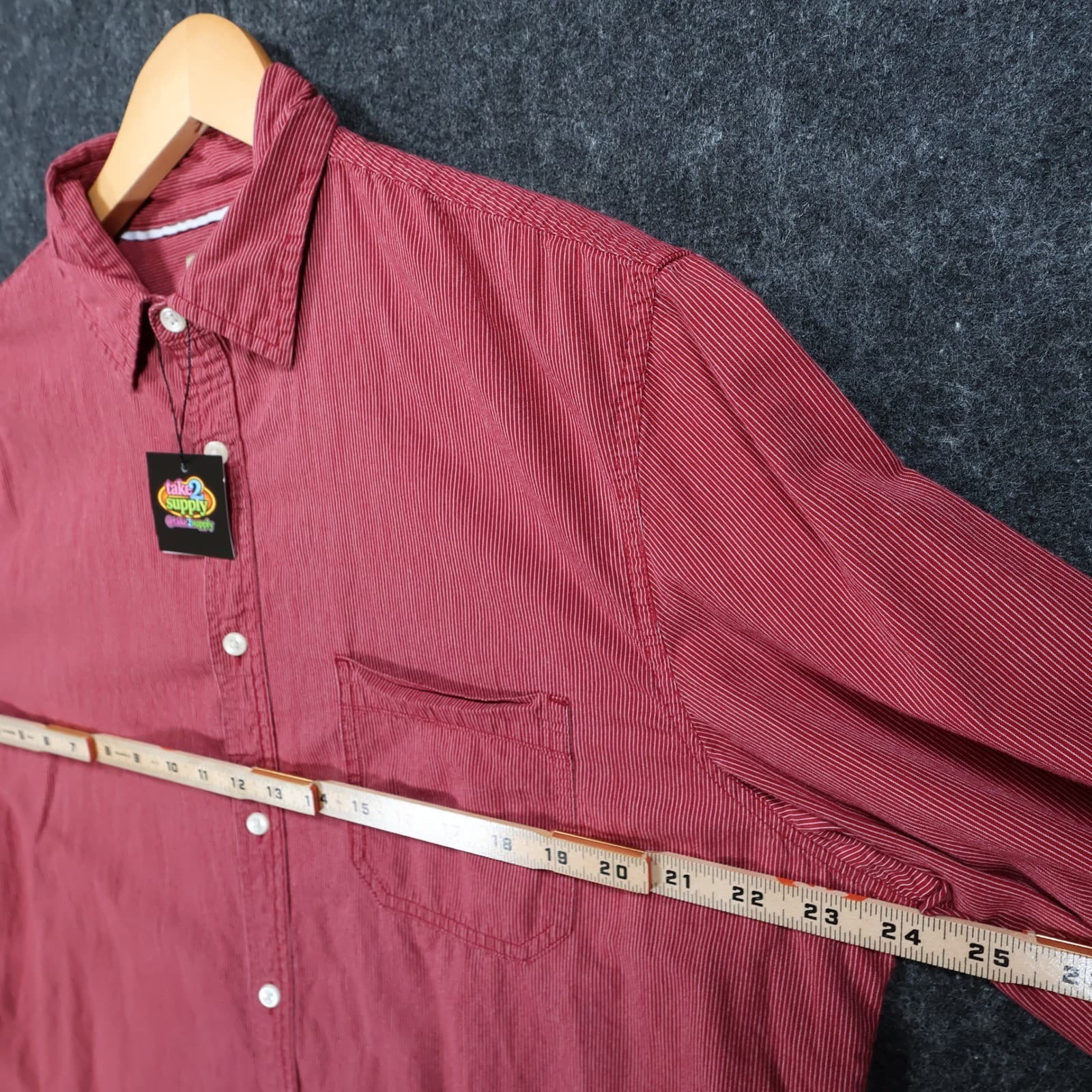 Sonoma Button Down Mens Large Red Excellent Striped Poplin - Thumbnail 3