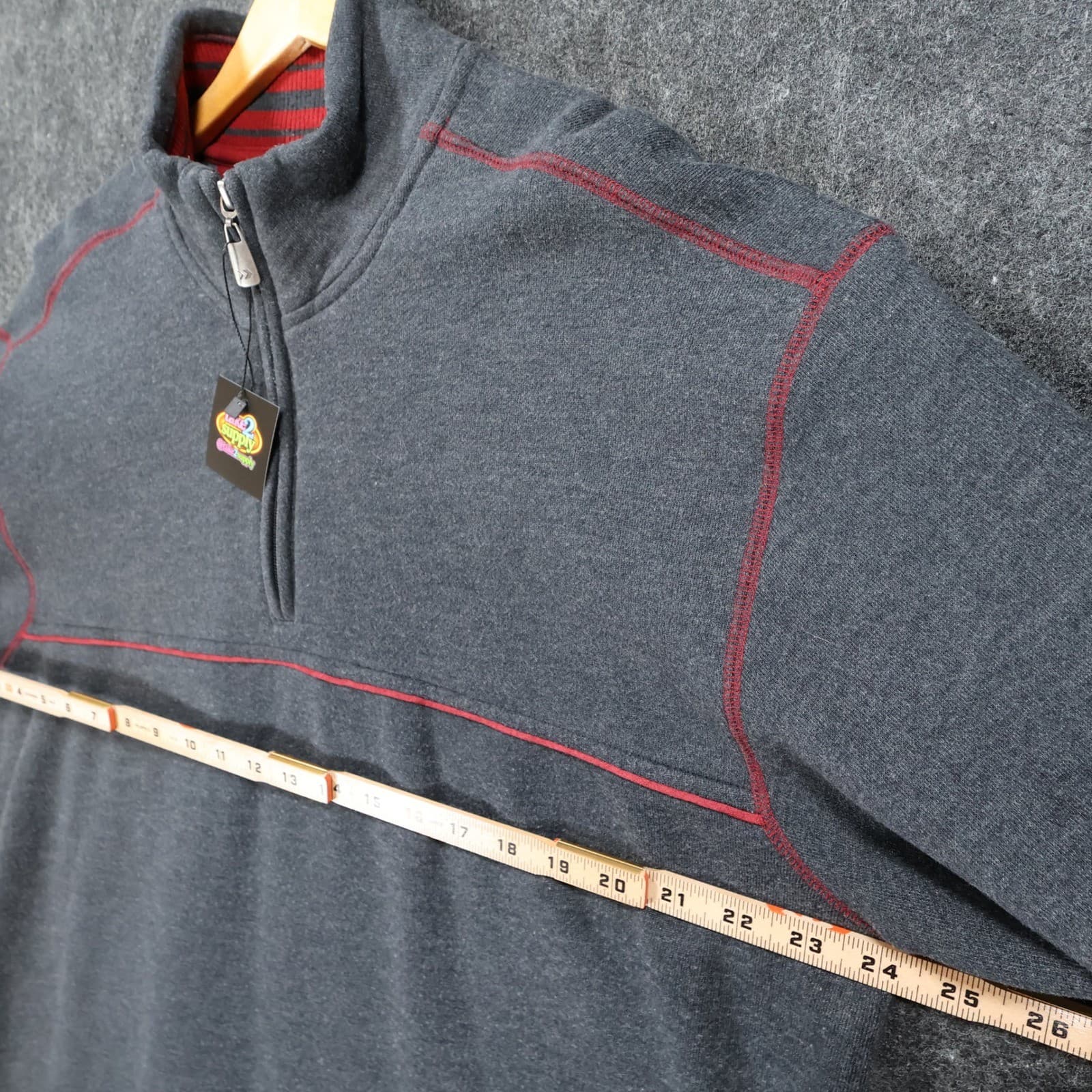 Arrow Quarter Zip Pullover Mens XL Gray Excellent Contrast Stitching Sweatshirt - Thumbnail 3