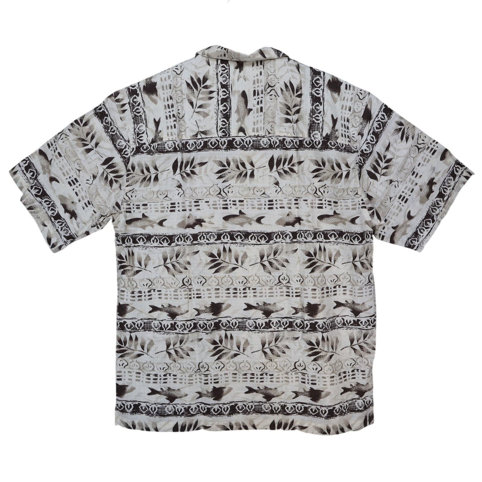 Bugle Boy Button Up Mens XL Beige New Fish Print Short Sleeve Excellent - Thumbnail 2