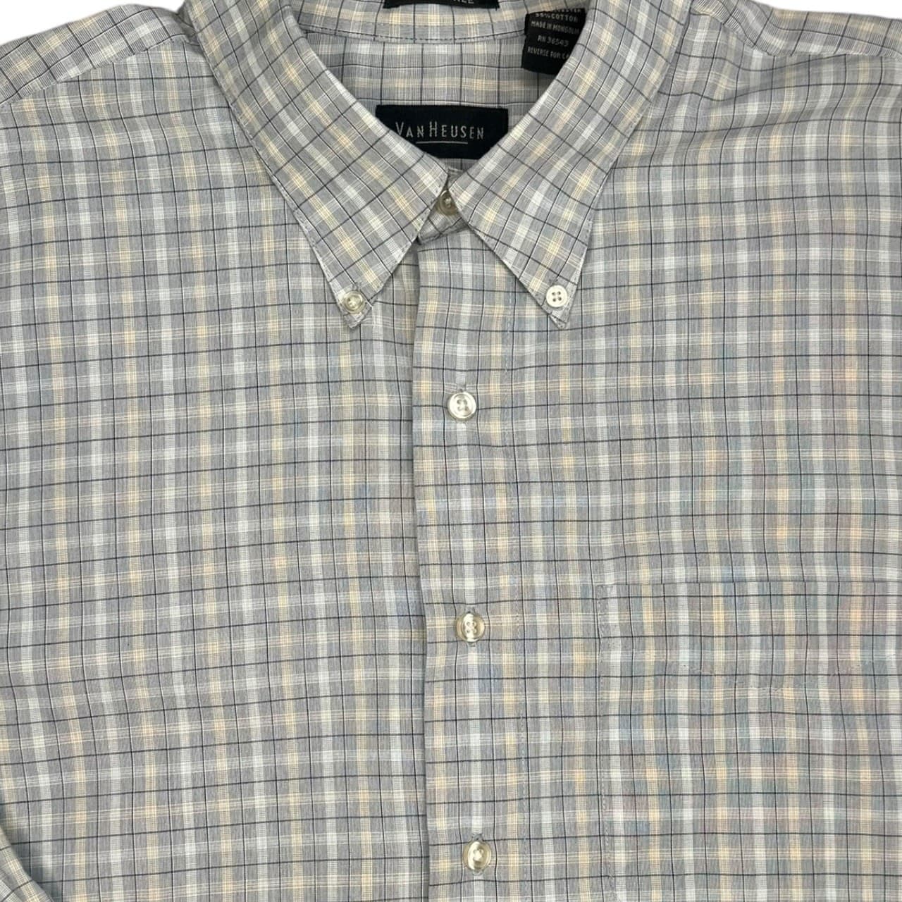 Mens Van Heusen Plaid Button Down Long Sleeve Shirt Classic Fit - Thumbnail 7