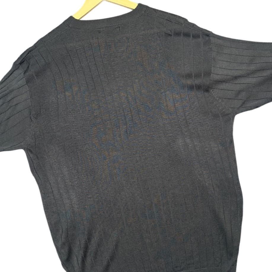 CASSEL Mens Dark Gray Ribbed Knit Short Sleeve Sweater XL - Thumbnail 4