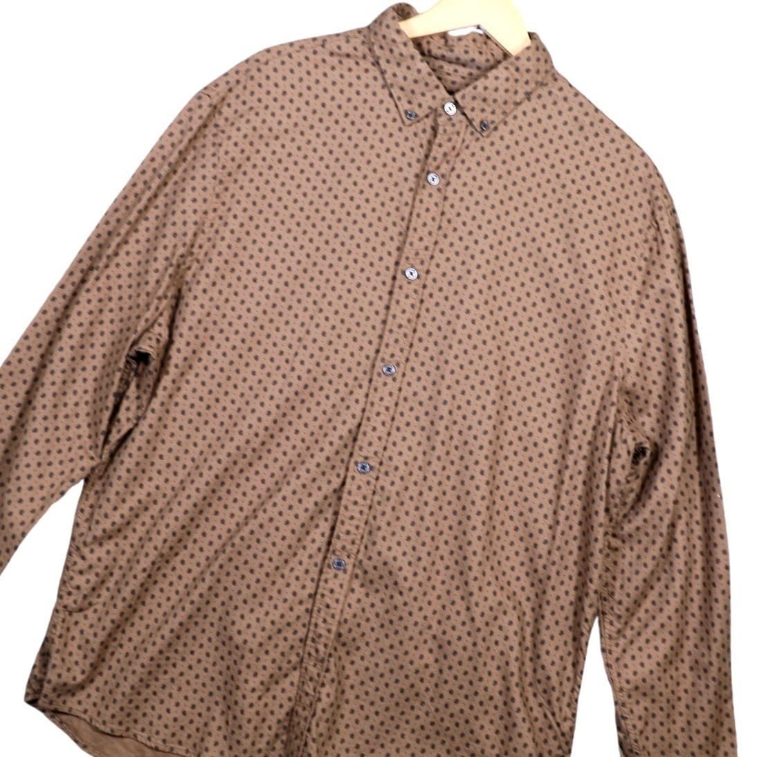 Express Mens Button Down Shirt Brown Small Print Long Sleeve Collared XL - Thumbnail 3