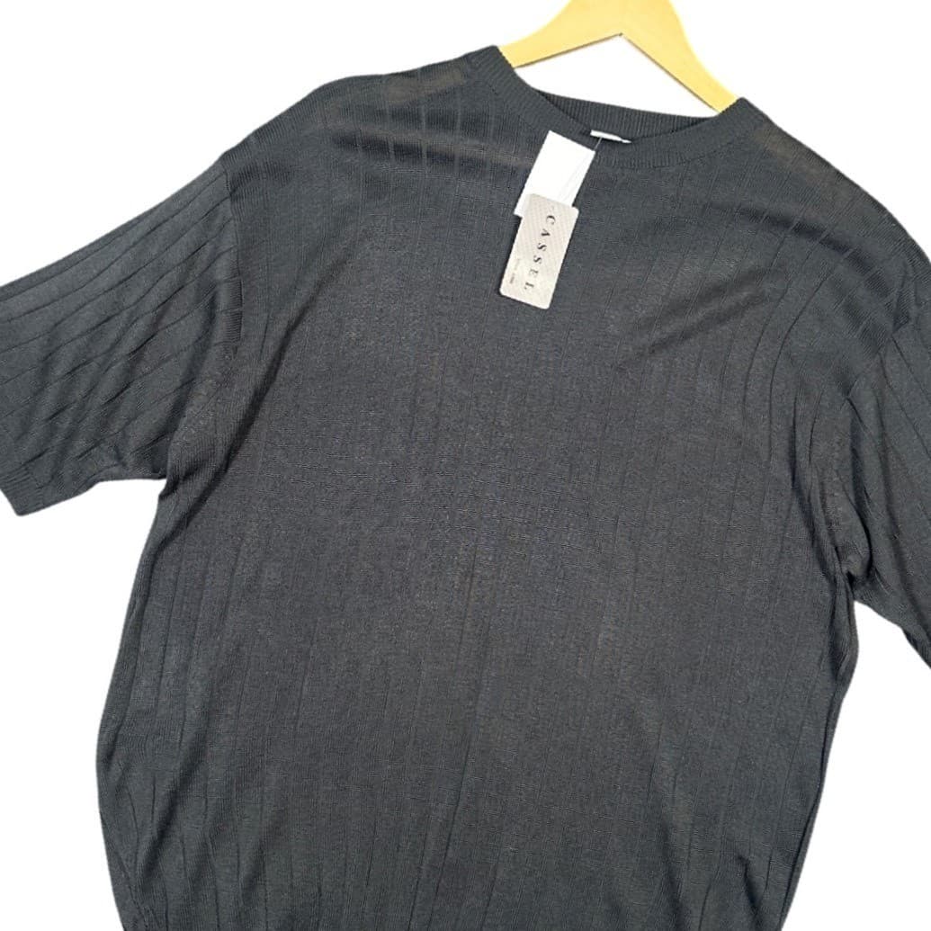 CASSEL Mens Dark Gray Ribbed Knit Short Sleeve Sweater XL - Thumbnail 3