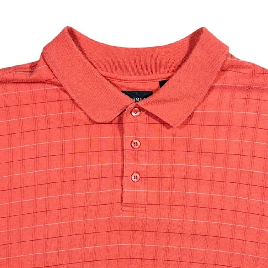Haggar Polo Shirt Mens XL Salmon Short Sleeve Striped Ribbed Knit - Thumbnail 5