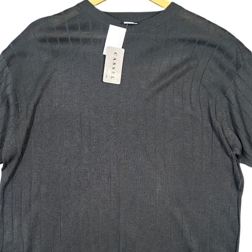 CASSEL Mens Dark Gray Ribbed Knit Short Sleeve Sweater XL - Thumbnail 5
