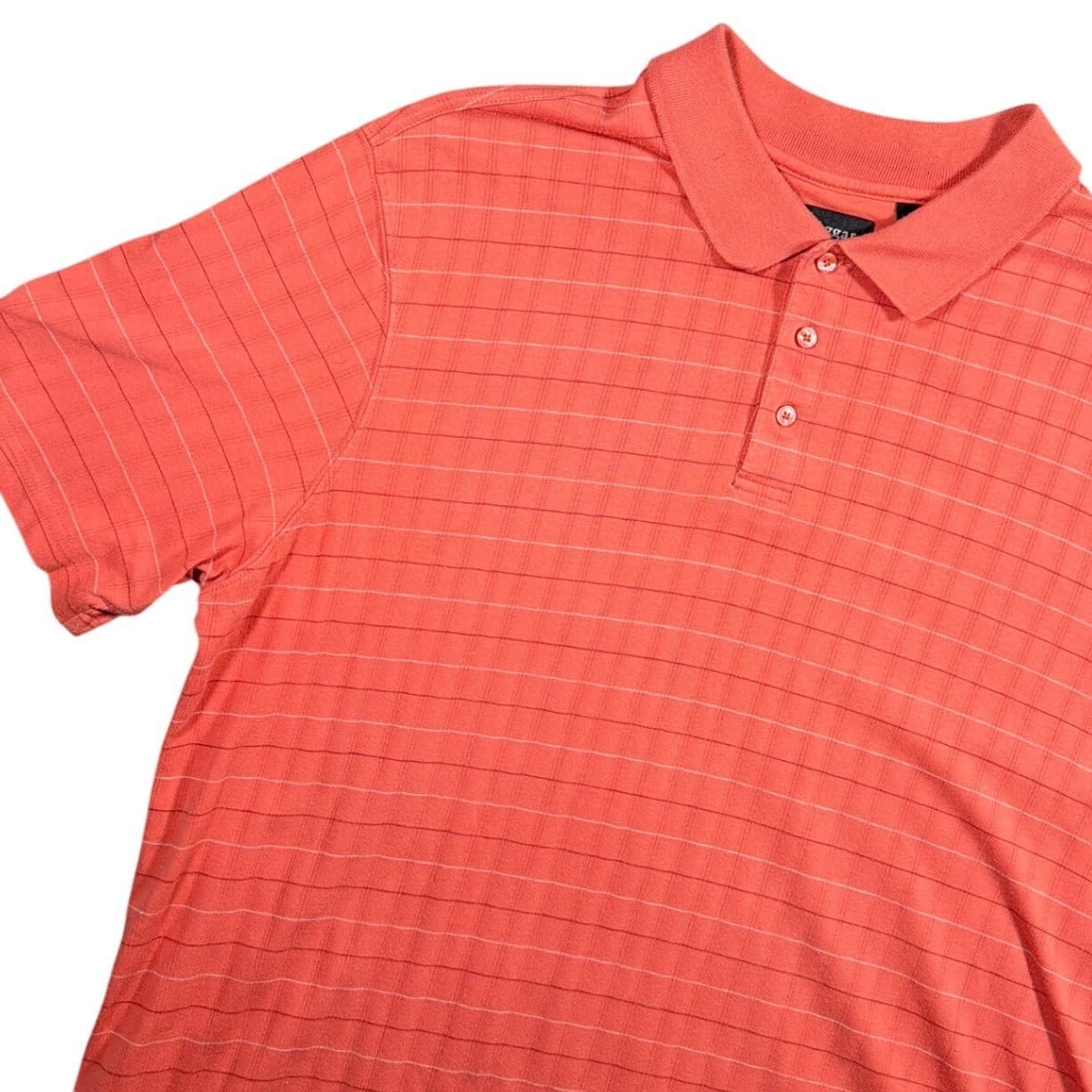 Haggar Polo Shirt Mens XL Salmon Short Sleeve Striped Ribbed Knit - Thumbnail 3