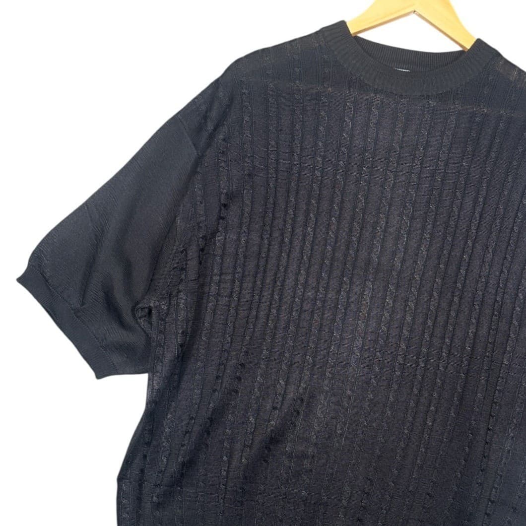 Irvine Park Mens XLG Black Cable Knit Short Sleeve Sweater Top - Thumbnail 3