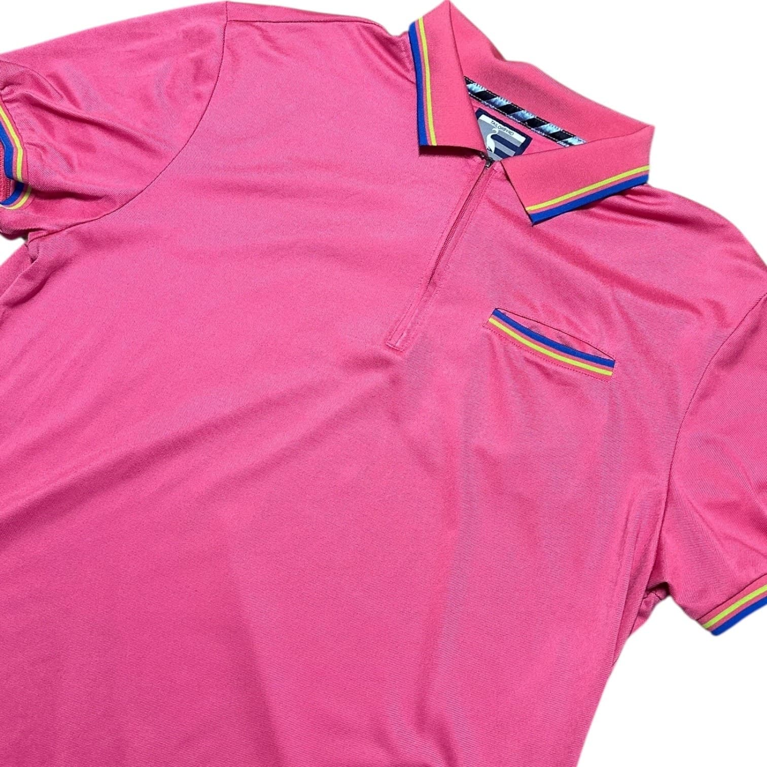 Tailorbyrd Men's Size L Pink Quarter-Zip Performance Striped Polo Size Polyester - Thumbnail 3