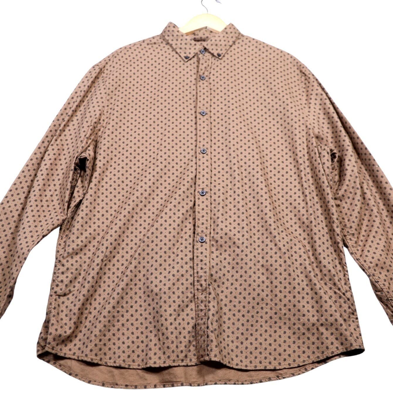 Express Mens Button Down Shirt Brown Small Print Long Sleeve Collared XL - Thumbnail 5