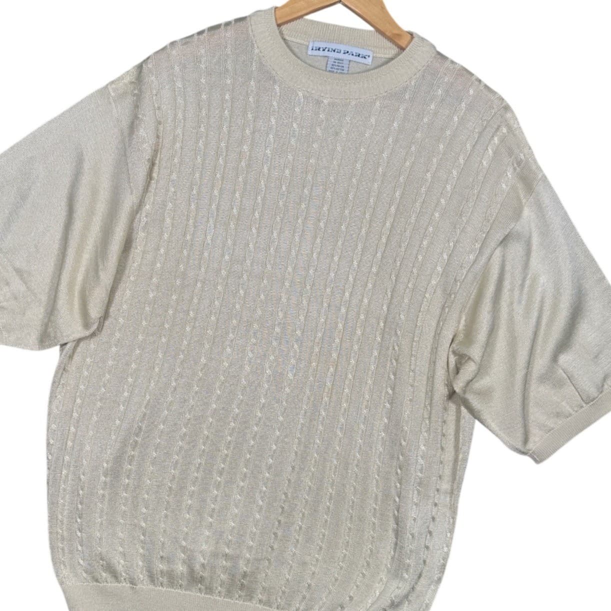 IRVINE PARK Mens XLG Tan Cable Knit Short Sleeve Sweater - Thumbnail 3