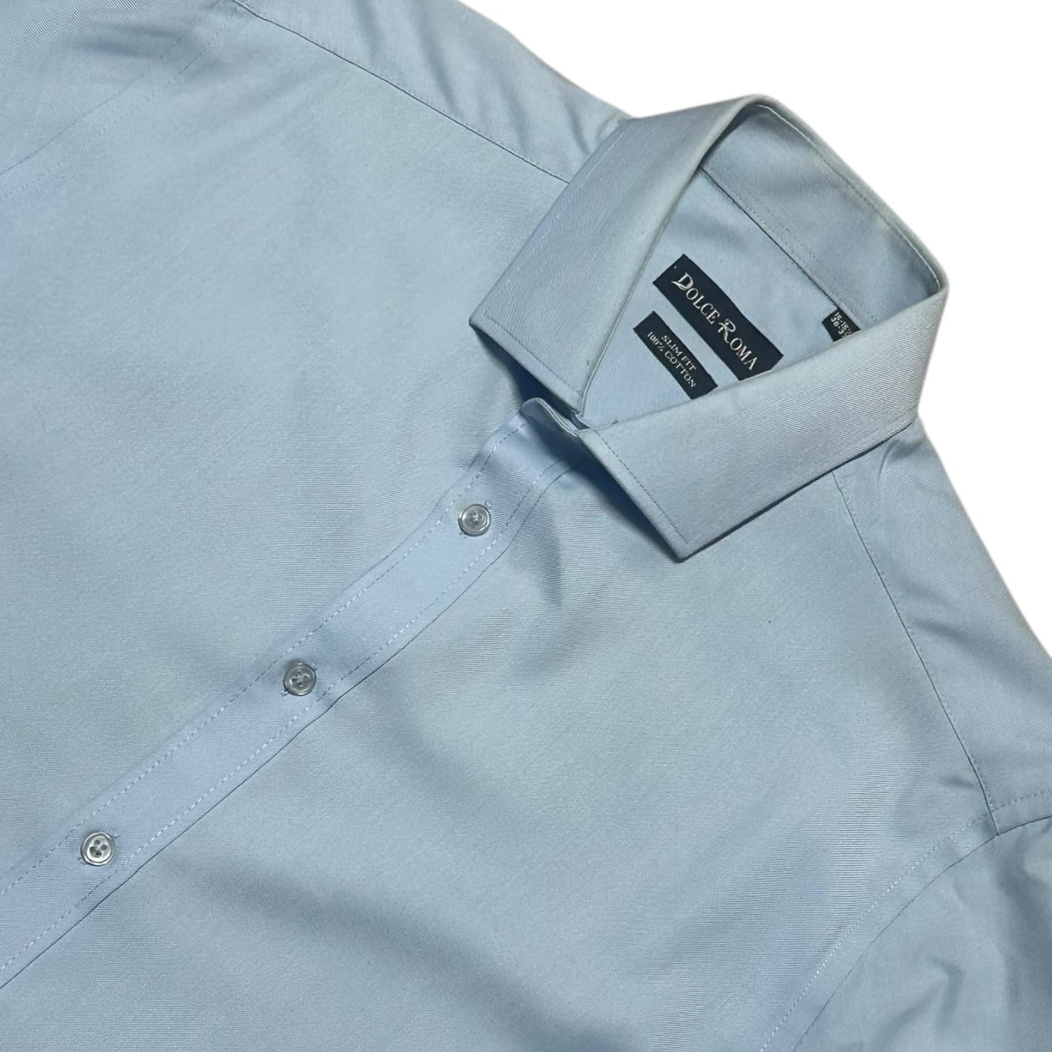 Dolce Roma Men's Slim Fit Dress Shirt Medium Light Blue Cotton EUC - Thumbnail 3