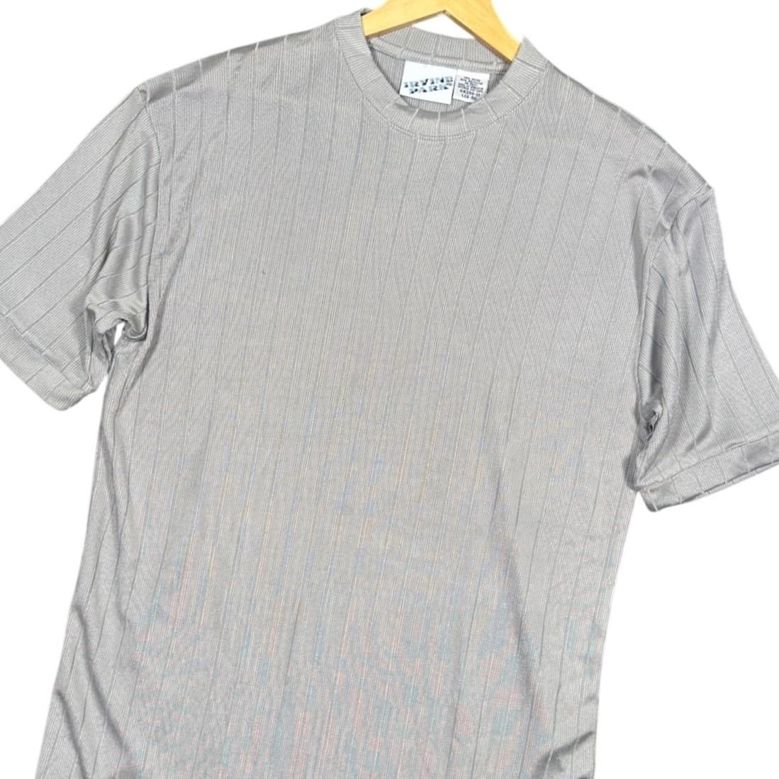 IRVINE PARK Mens Gray Vertical Stripe Short Sleeve T-Shirt Size L XL - Thumbnail 3