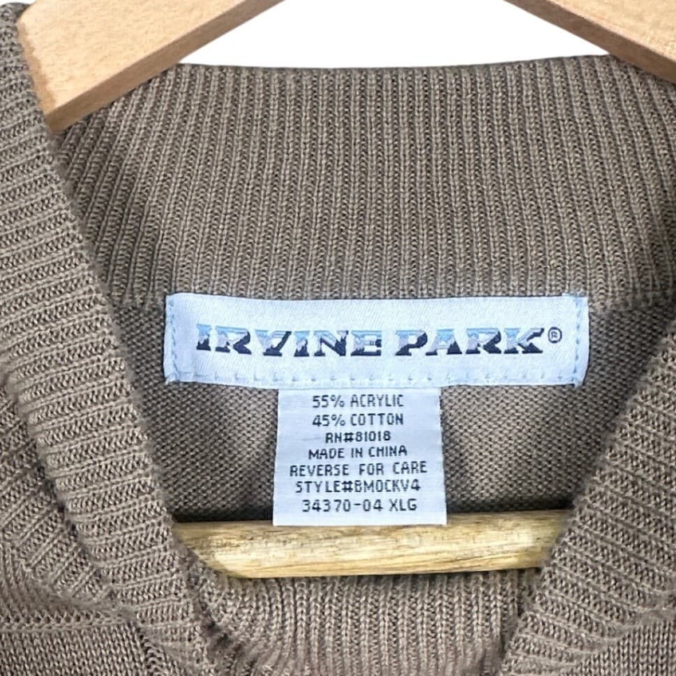 IRVINE PARK Mens Taupe Grid Pattern Mock Neck Short Sleeve Knit Sweater XLG - Thumbnail 6