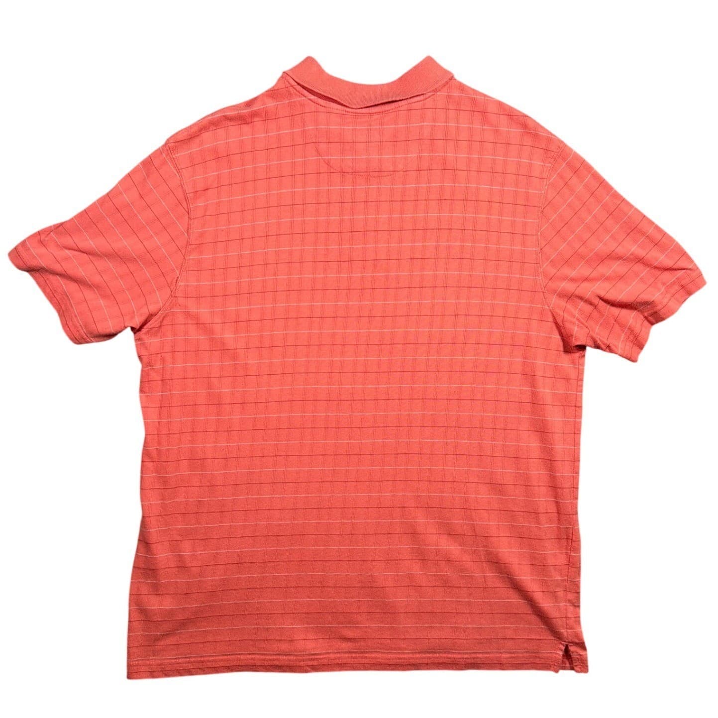 Haggar Polo Shirt Mens XL Salmon Short Sleeve Striped Ribbed Knit - Thumbnail 2