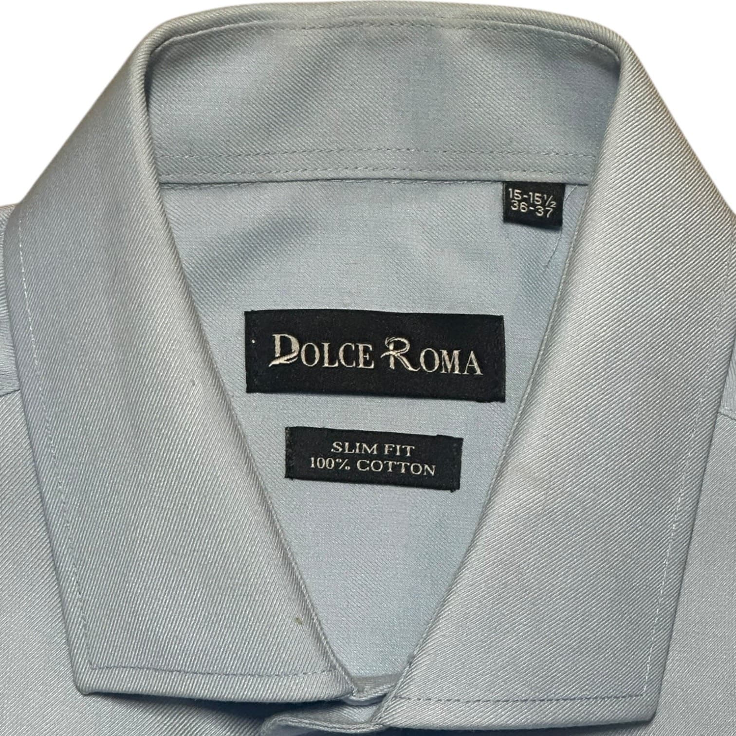 Dolce Roma Men's Slim Fit Dress Shirt Medium Light Blue Cotton EUC - Thumbnail 4