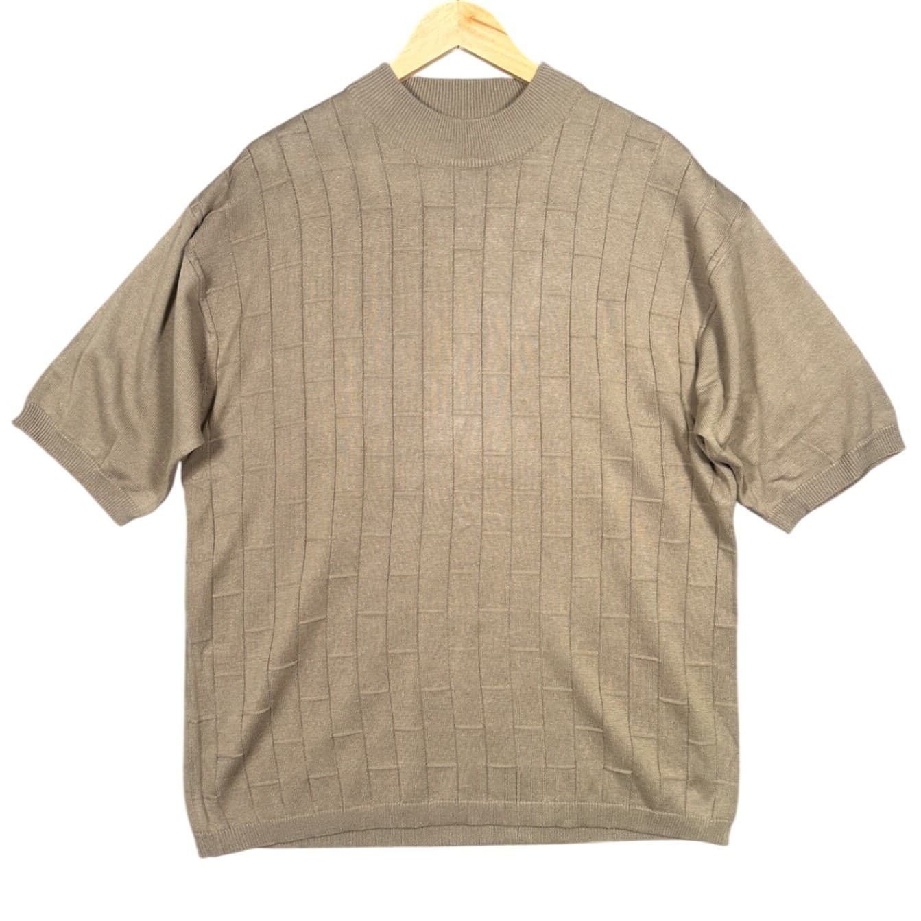 IRVINE PARK Mens Taupe Grid Pattern Mock Neck Short Sleeve Knit Sweater XLG - Thumbnail 3
