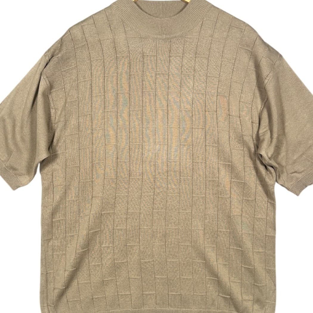 IRVINE PARK Mens Taupe Grid Pattern Mock Neck Short Sleeve Knit Sweater XLG - Thumbnail 5