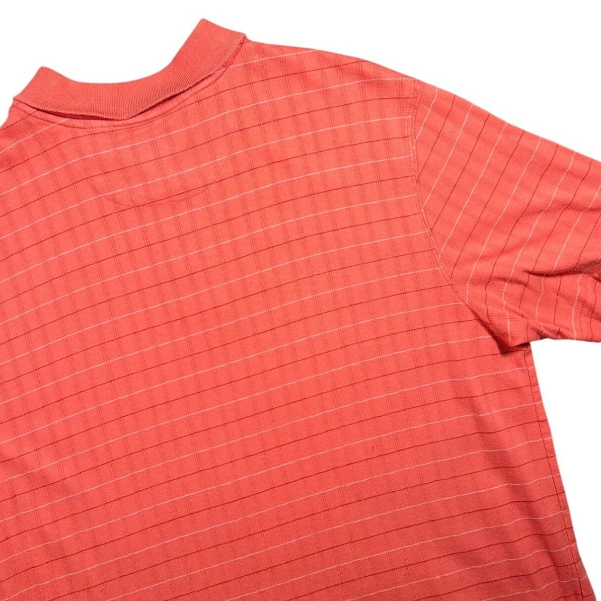 Haggar Polo Shirt Mens XL Salmon Short Sleeve Striped Ribbed Knit - Thumbnail 4