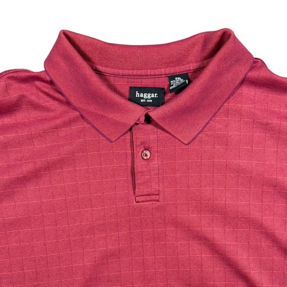 Haggar Polo Shirt Mens XXL Red Short Sleeve Grid Pattern - Thumbnail 5