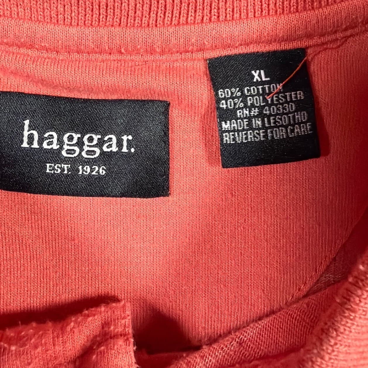 Haggar Polo Shirt Mens XL Salmon Short Sleeve Striped Ribbed Knit - Thumbnail 8