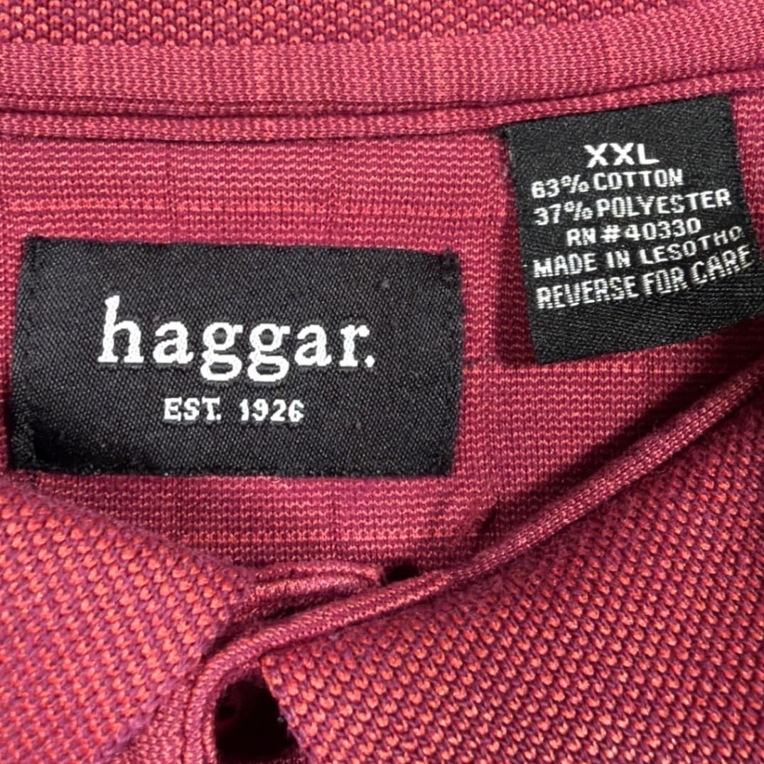 Haggar Polo Shirt Mens XXL Red Short Sleeve Grid Pattern - Thumbnail 7