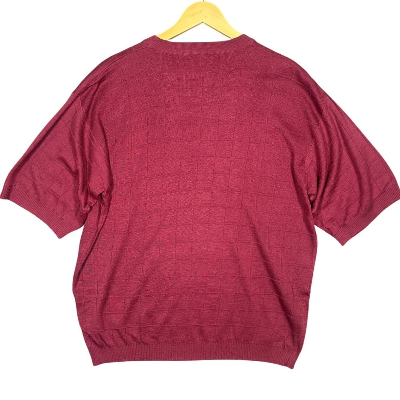 Irvine Park Mens Burgundy Textured Grid Knit Short Sleeve Sweater XLG - Thumbnail 4