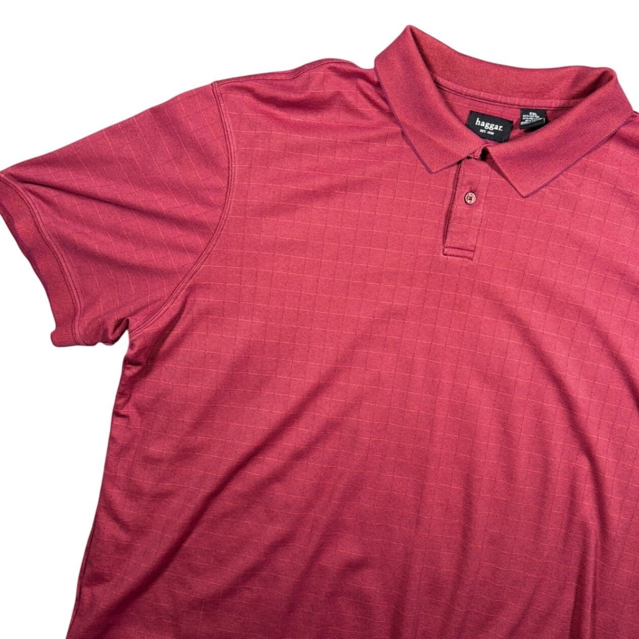 Haggar Polo Shirt Mens XXL Red Short Sleeve Grid Pattern - Thumbnail 3