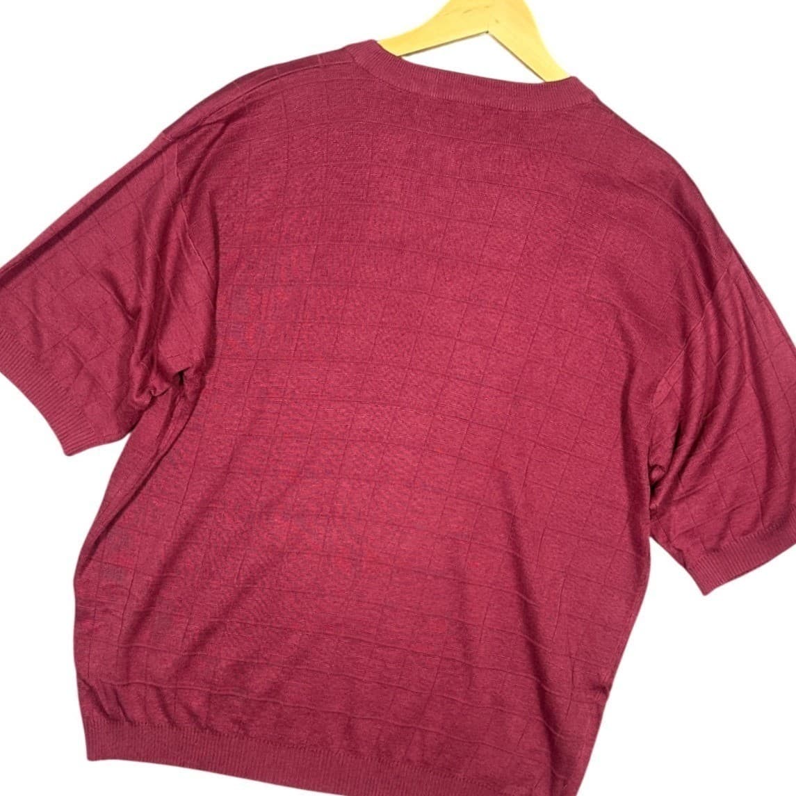 Irvine Park Mens Burgundy Textured Grid Knit Short Sleeve Sweater XLG - Thumbnail 3