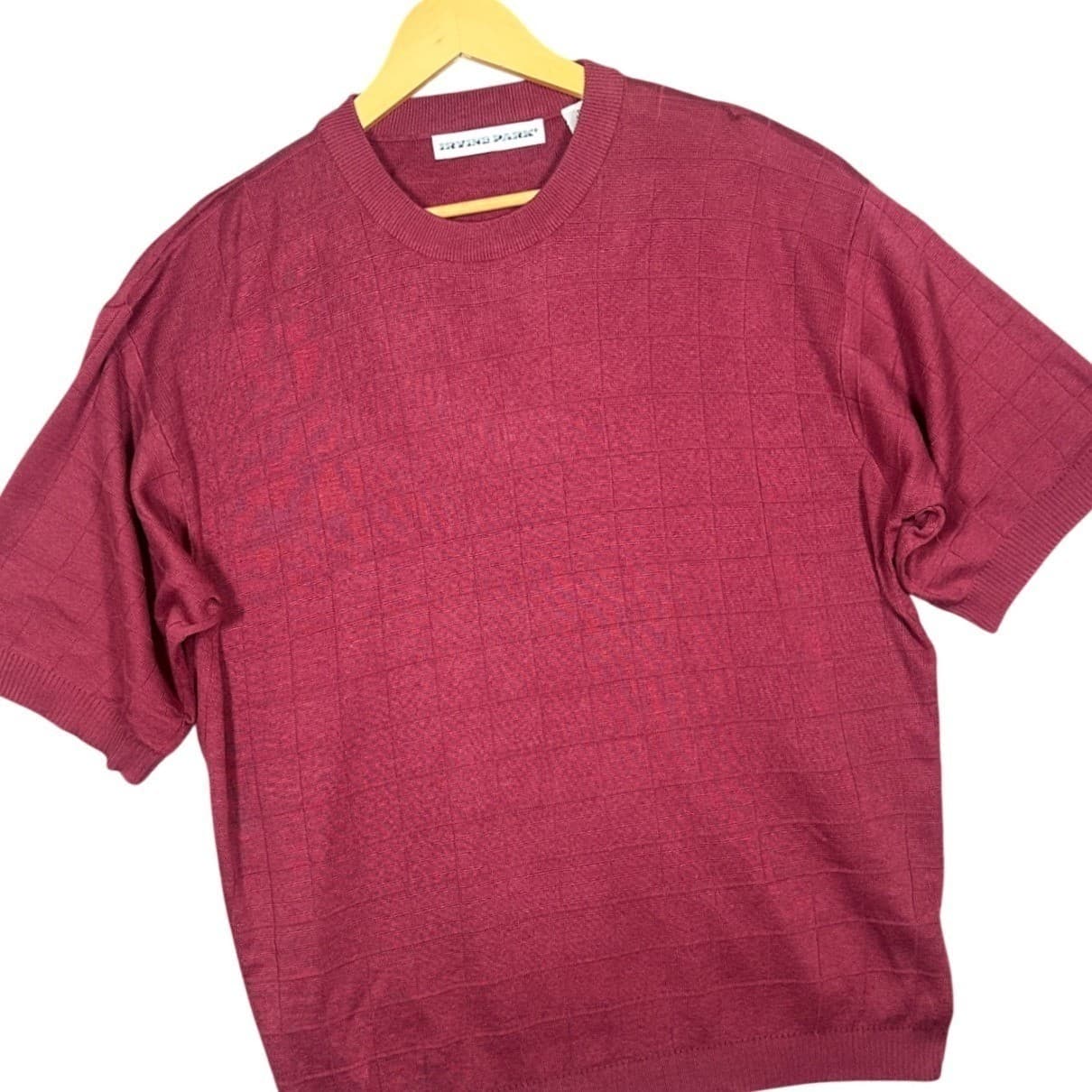 Irvine Park Mens Burgundy Textured Grid Knit Short Sleeve Sweater XLG - Thumbnail 2